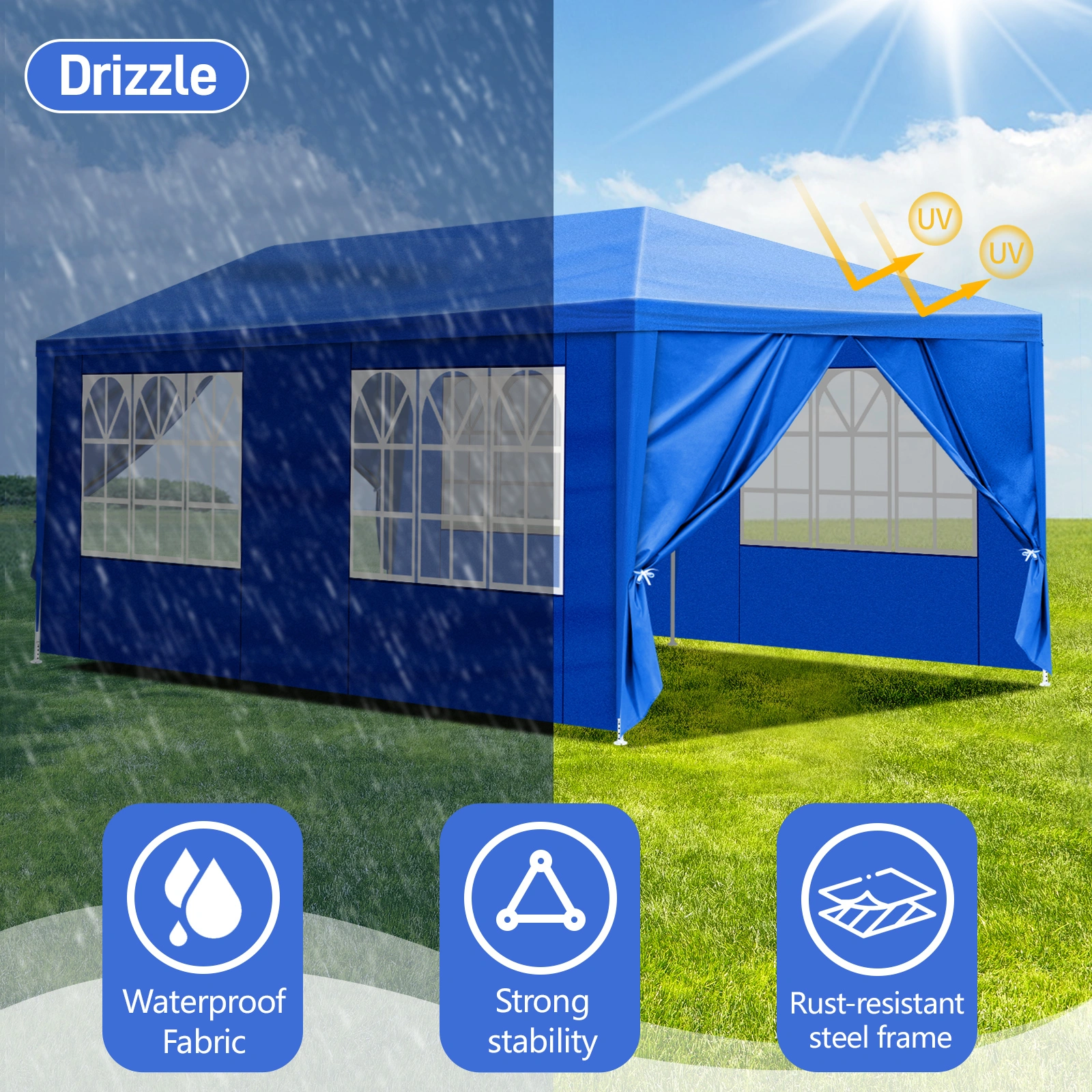 10'x20' Outdoor Party Tent with 6 Removable Sidewalls, Waterproof Canopy Patio Wedding Gazebo, Blue view 11