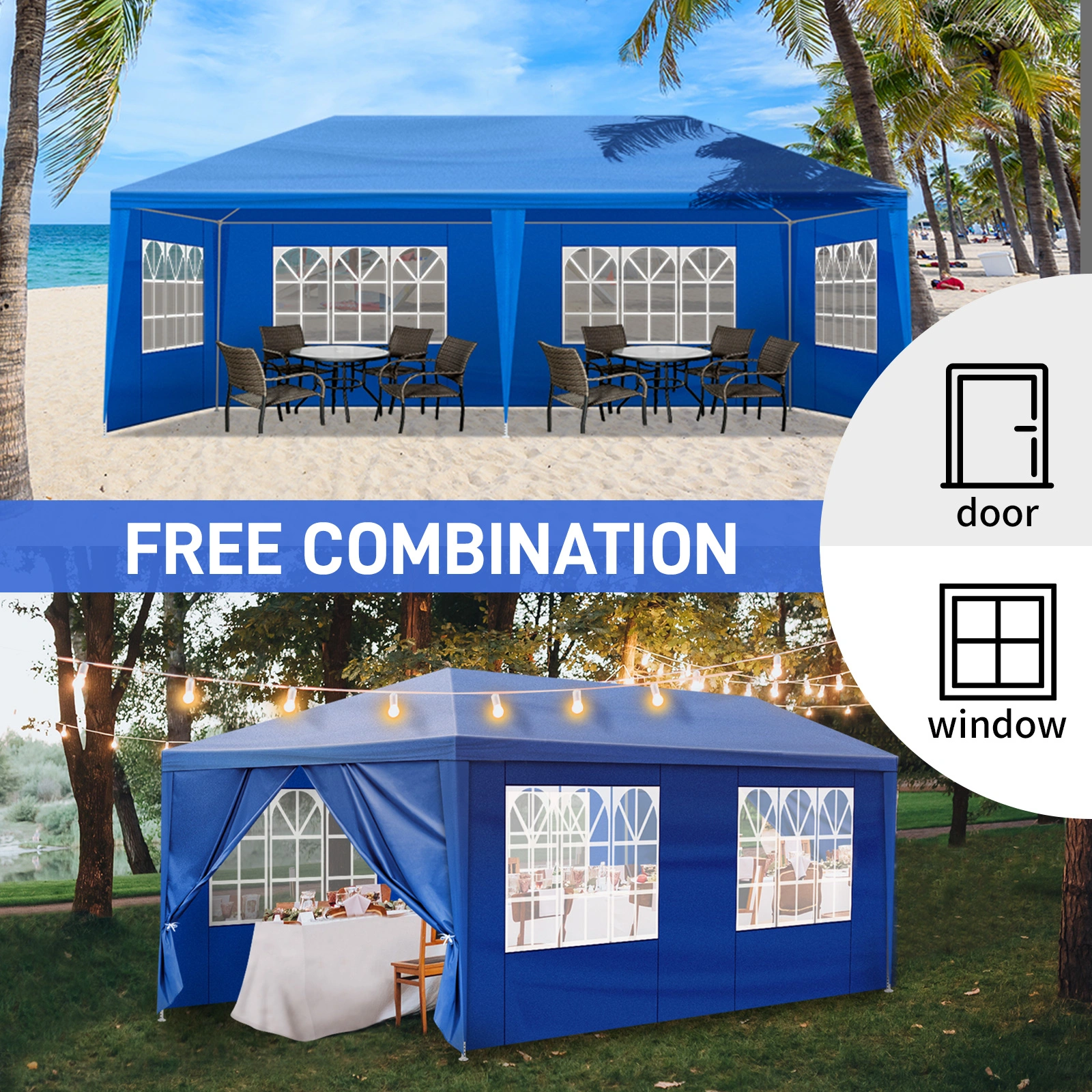 10'x20' Outdoor Party Tent with 6 Removable Sidewalls, Waterproof Canopy Patio Wedding Gazebo, Blue view 12