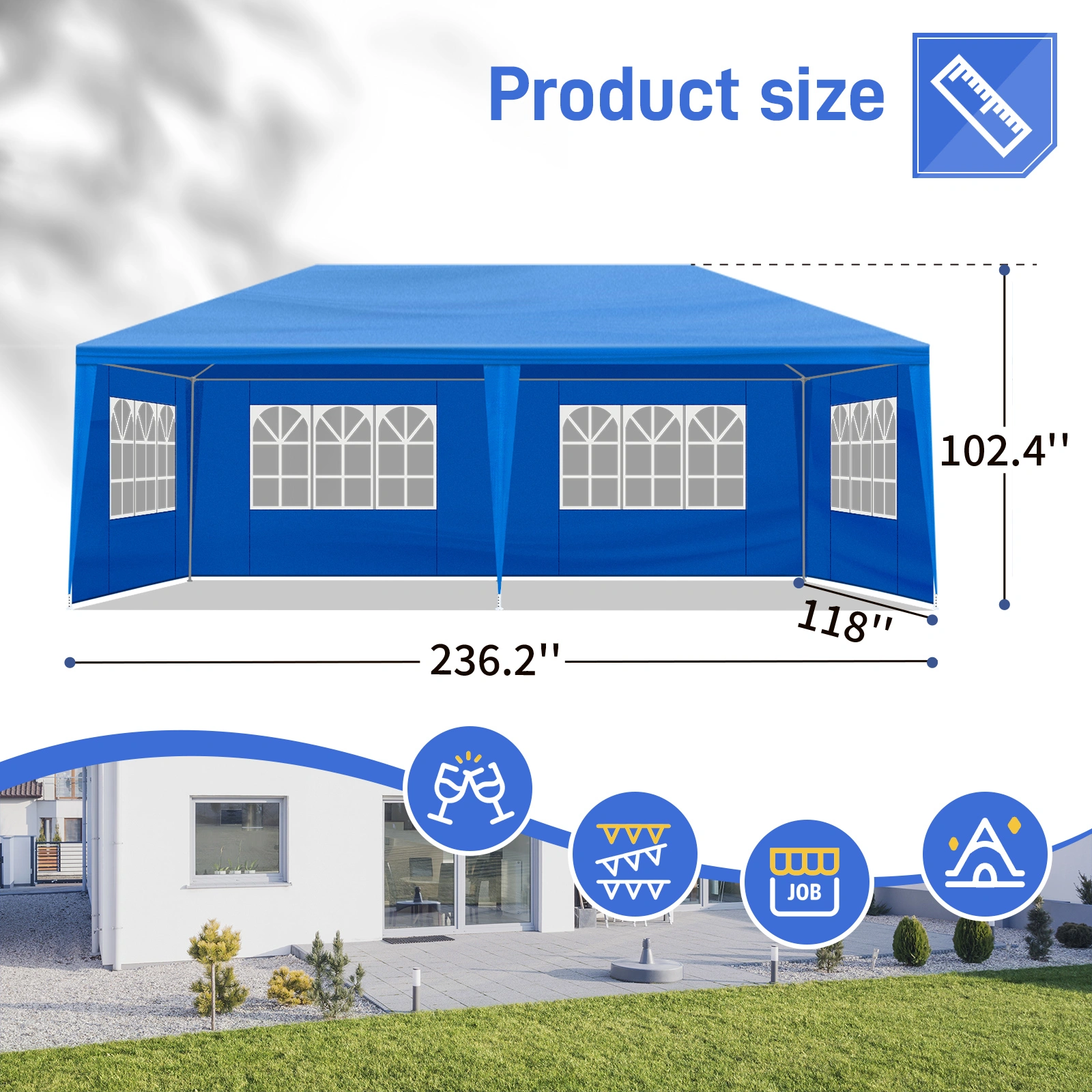 10'x20' Outdoor Party Tent with 6 Removable Sidewalls, Waterproof Canopy Patio Wedding Gazebo, Blue view 13
