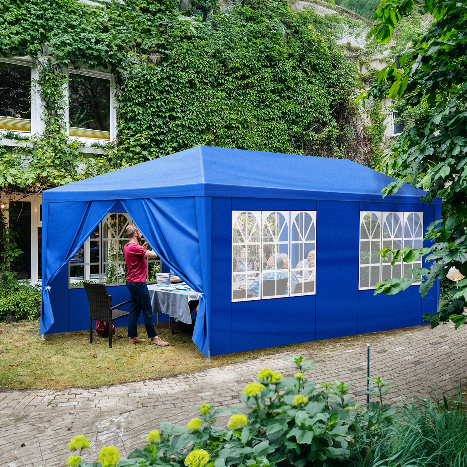 10'x20' Outdoor Party Tent with 6 Removable Sidewalls, Waterproof Canopy Patio Wedding Gazebo, Blue view 18
