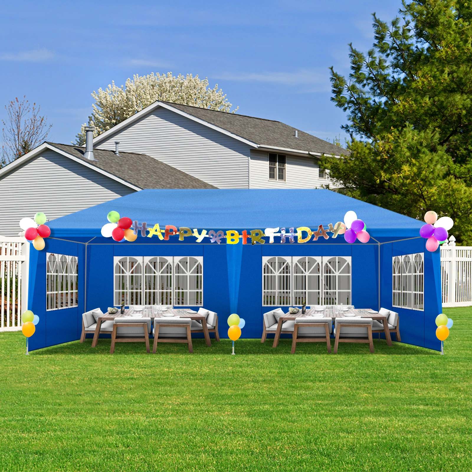 10'x20' Outdoor Party Tent with 6 Removable Sidewalls, Waterproof Canopy Patio Wedding Gazebo, Blue view 19