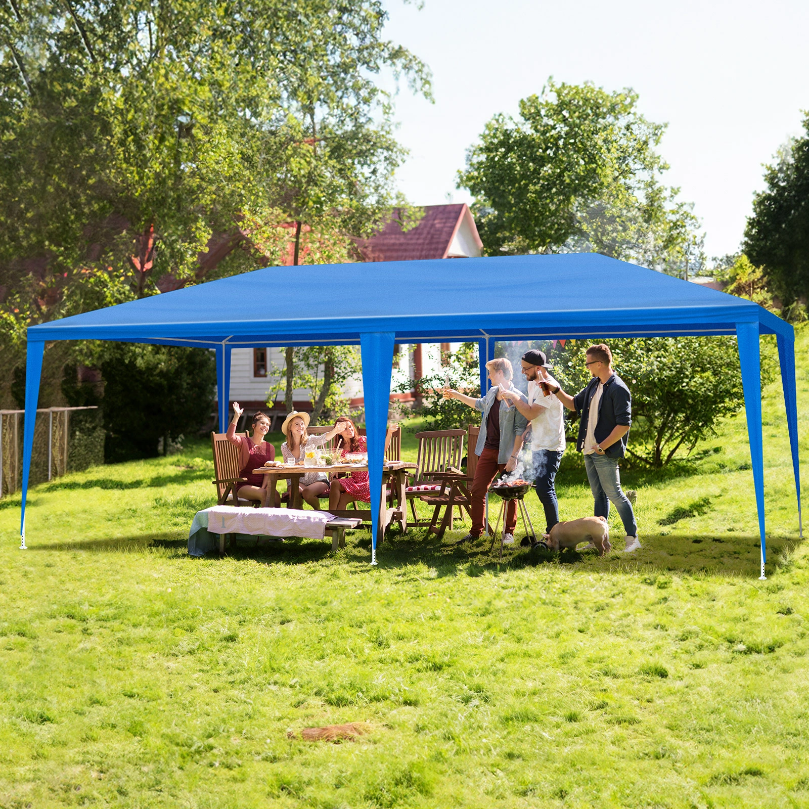 10'x20' Outdoor Party Tent with 6 Removable Sidewalls, Waterproof Canopy Patio Wedding Gazebo, Blue view 20