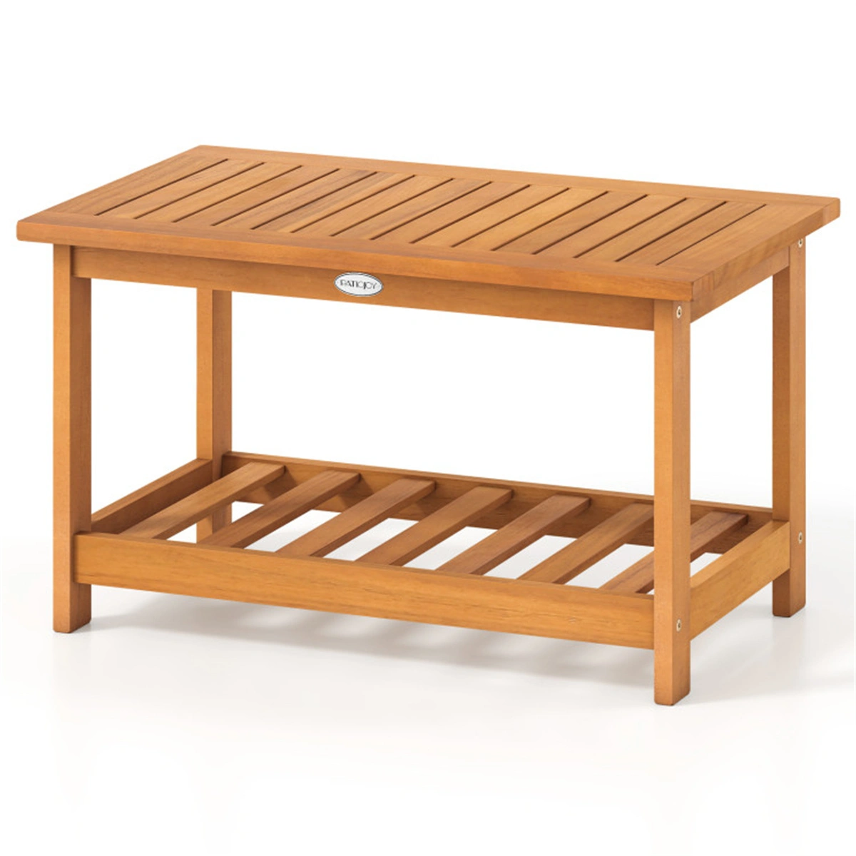 Outdoor Coffee Table with Lower Shelf, Sturdy Slatted Center Table for Patio Garden Living Room Indoor Outdoor view 3