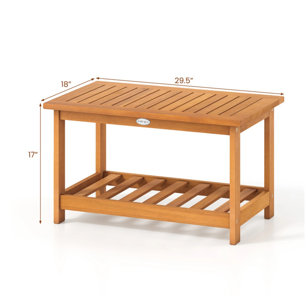 Outdoor Coffee Table with Lower Shelf, Sturdy Slatted Center Table for Patio Garden Living Room Indoor Outdoor view 4