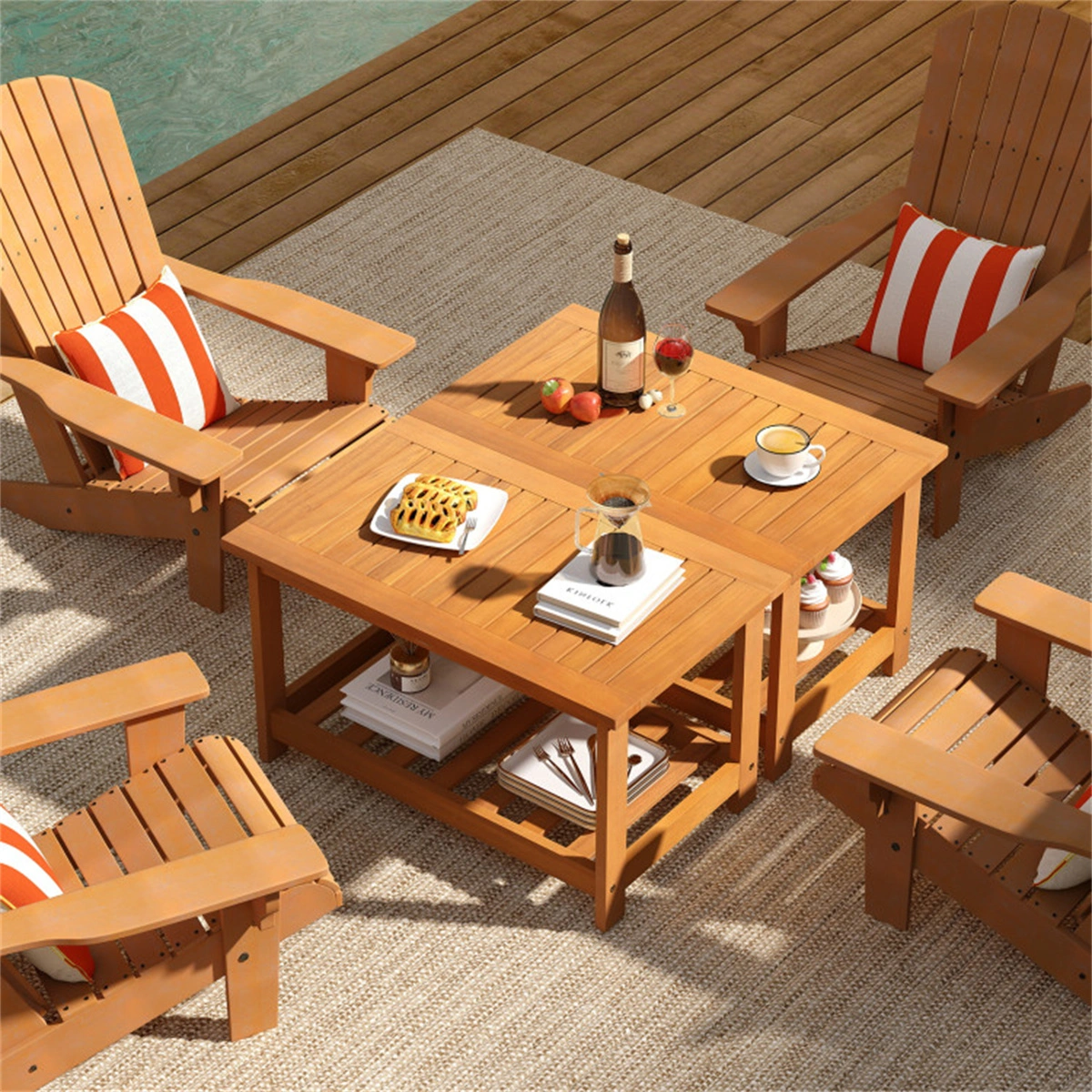 Outdoor Coffee Table with Lower Shelf, Sturdy Slatted Center Table for Patio Garden Living Room Indoor Outdoor view 8