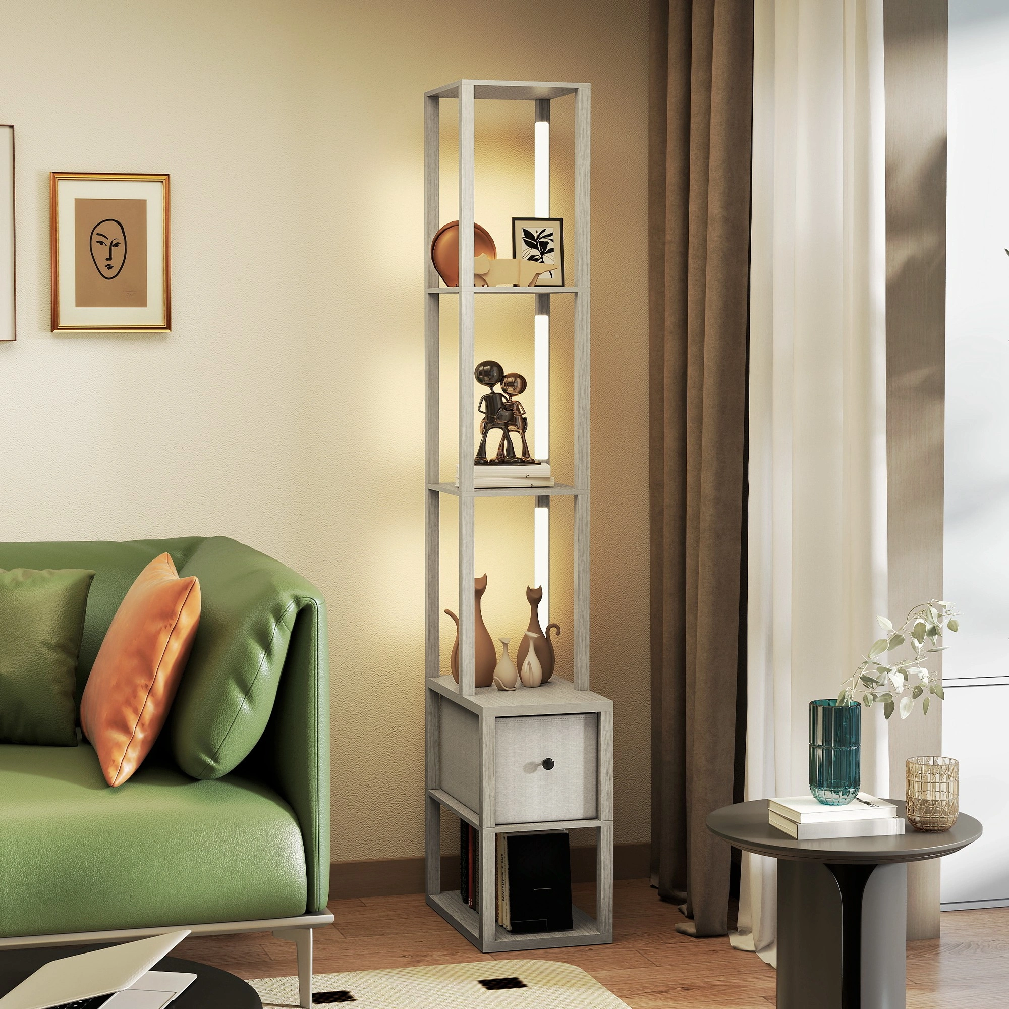 Bathroom Storage Cabinet with Shelves, White Freestanding Bathroom Organizer, Modern Floor Storage Unit view 2