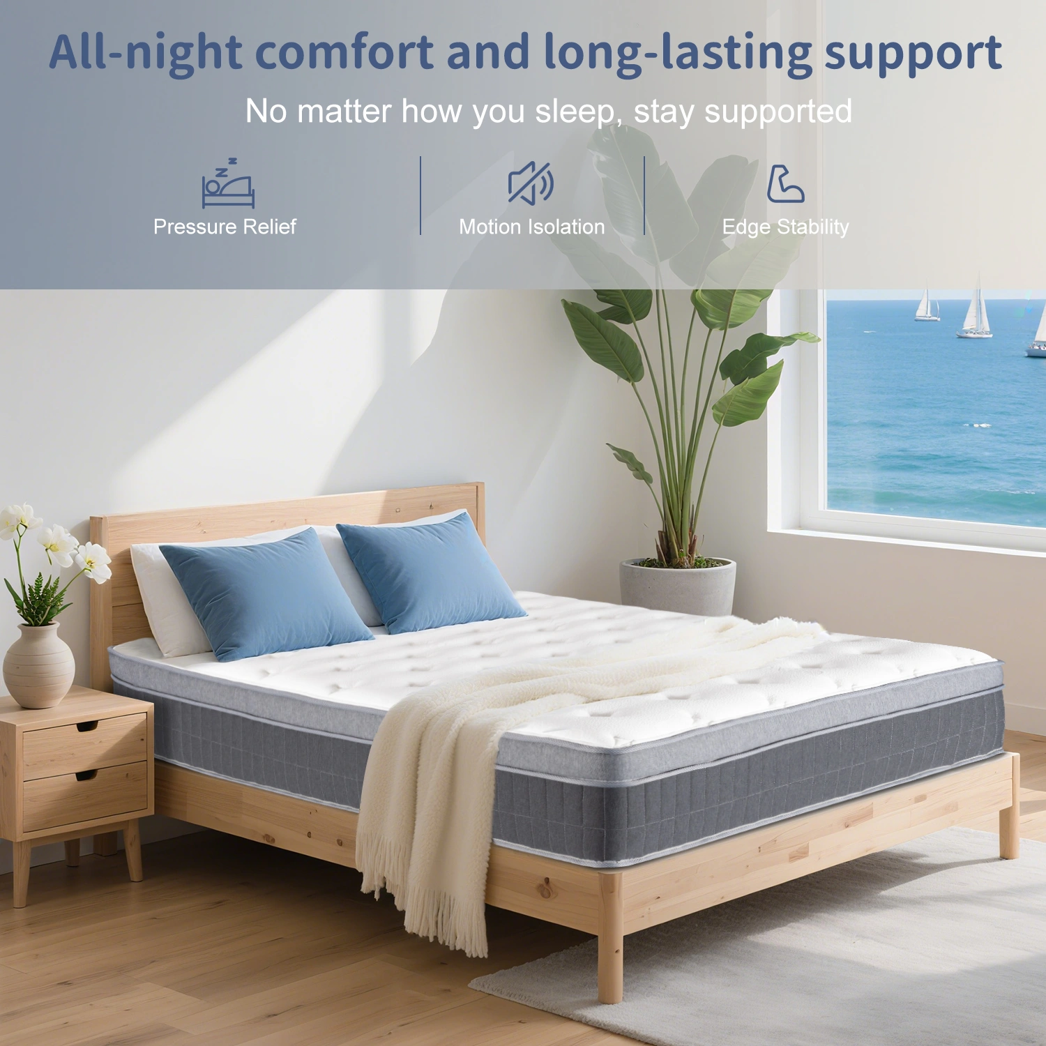 King Size Mattress in a Box 12 Inch Memory Foam Hybrid with Pocketed Coils, Medium Firm, Motion Isolation & Edge Support, 60 Night Trial view 6
