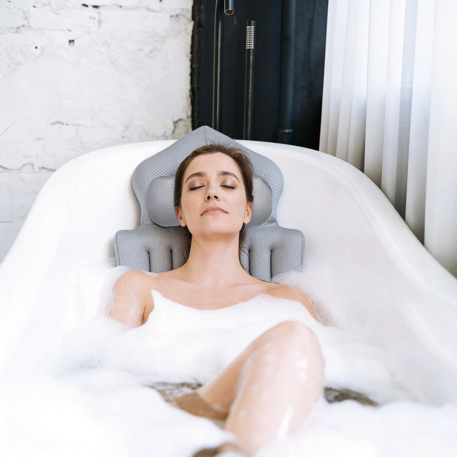 Full Body Bathtub Cushion with Detachable Lumbar Pillow, 4D Honeycomb Mesh Non-Slip Bath Mat with 192 Suction Cups, Machine Washable Soft Bath Pillow for Spa Soaking view 7