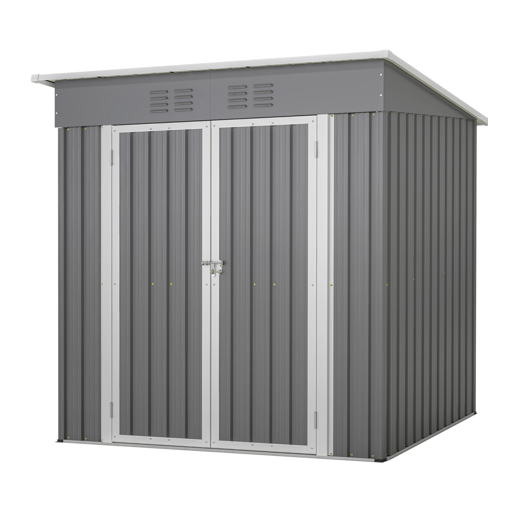 4'x6' Metal Storage Shed with Floor Frame, Steel Outdoor Tool Shed, Double Lockable Doors & Air Vent, Gray for Backyard Garden Patio