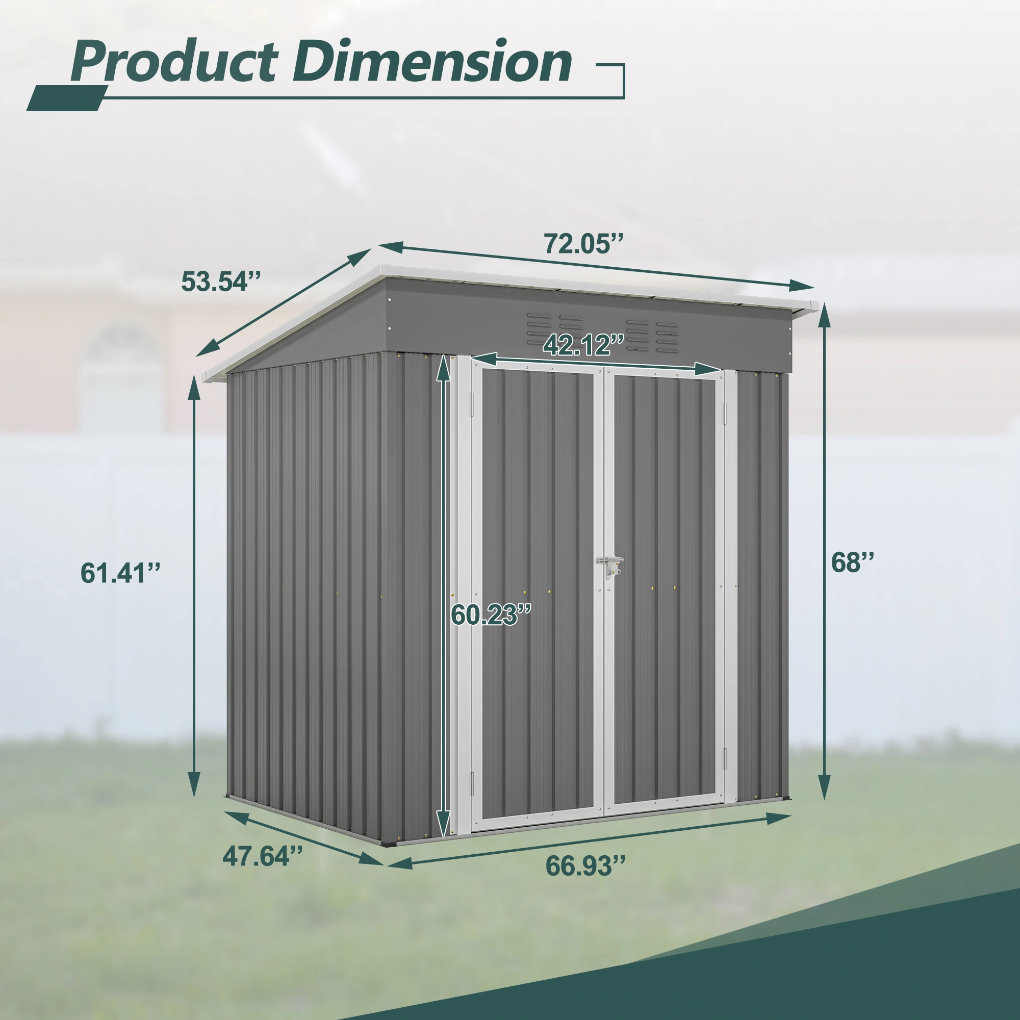 4'x6' Metal Storage Shed with Floor Frame, Steel Outdoor Tool Shed, Double Lockable Doors & Air Vent, Gray for Backyard Garden Patio view 2
