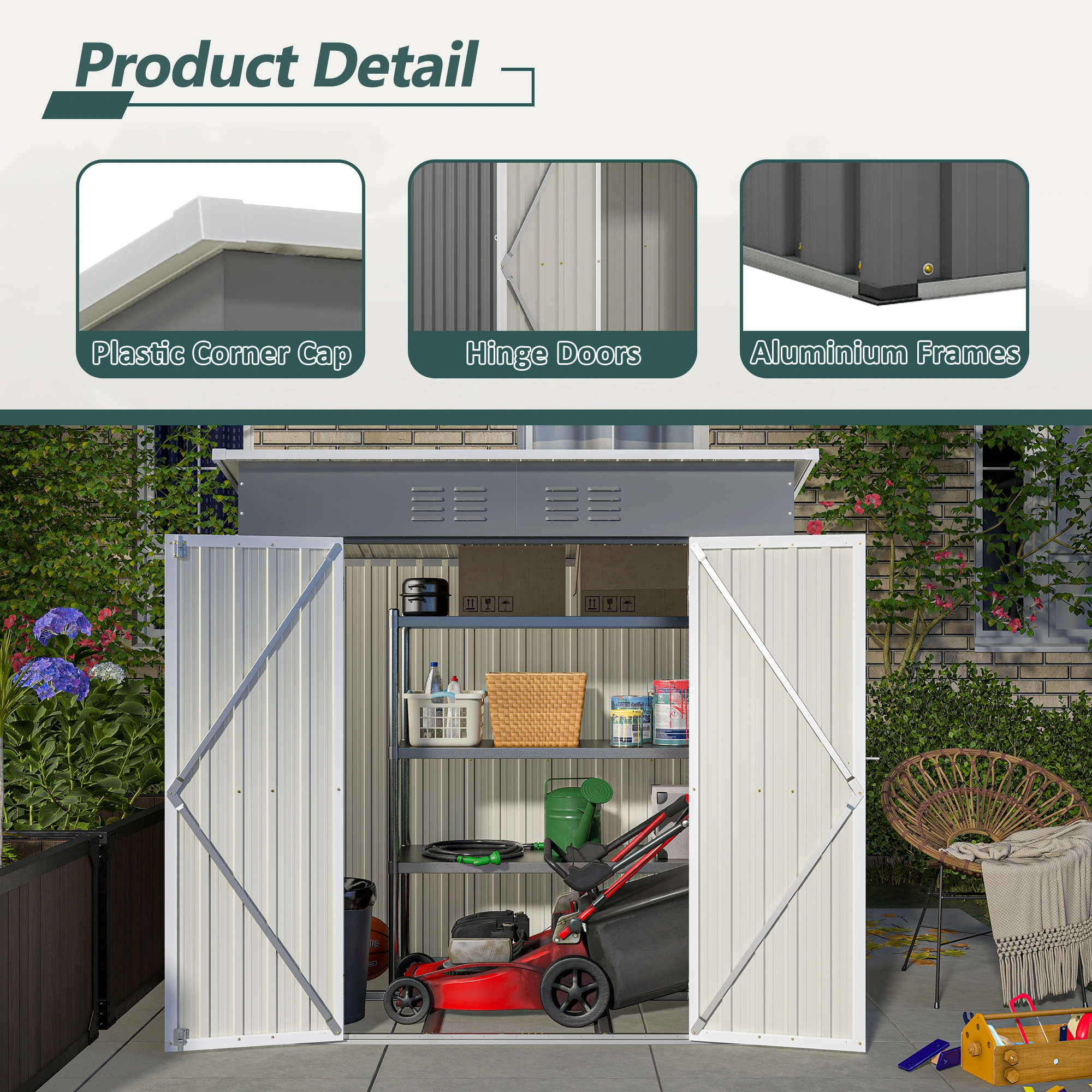 4'x6' Metal Storage Shed with Floor Frame, Steel Outdoor Tool Shed, Double Lockable Doors & Air Vent, Gray for Backyard Garden Patio view 4