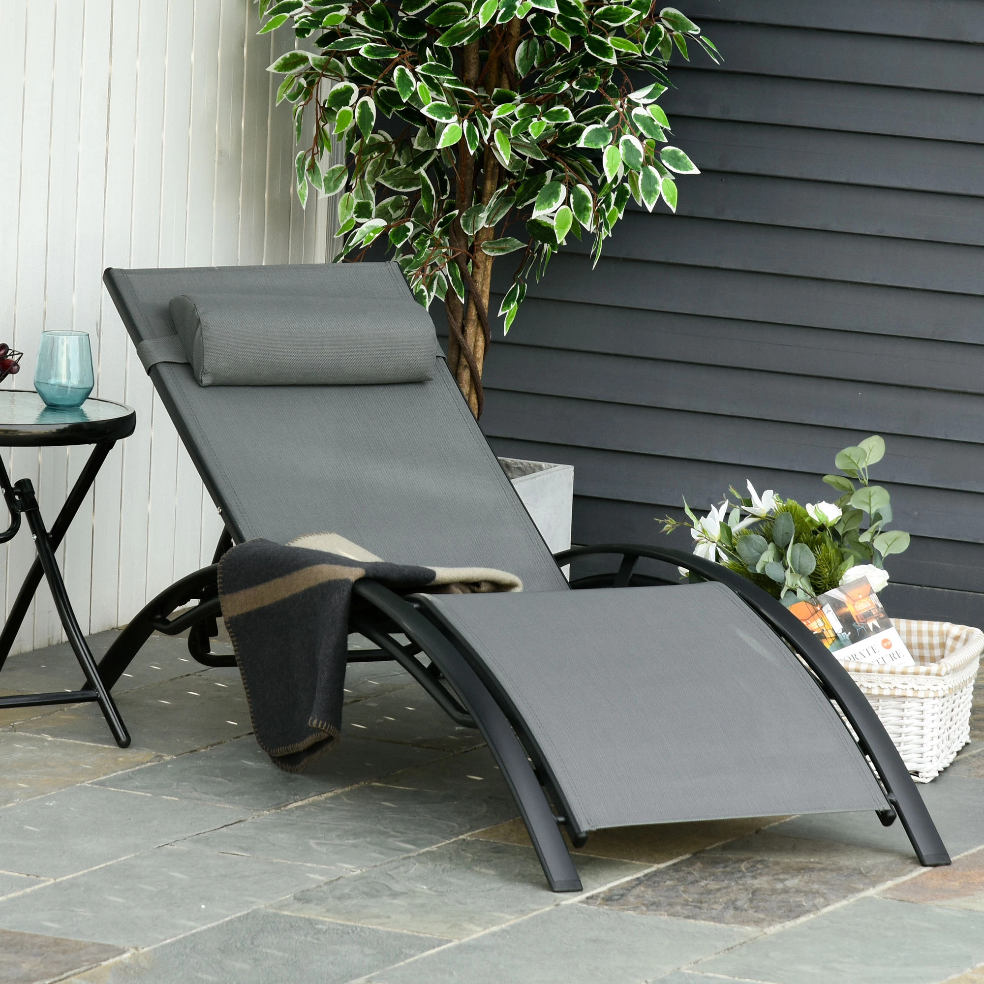 Outdoor Folding Reclining Lounge Chair, Portable Zero Gravity Rocking Chair with Cup Holder, Heavy Duty Steel Frame for Patio Deck Garden Poolside