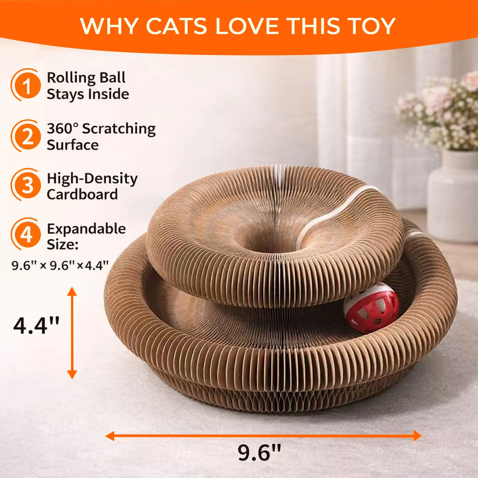 2PCS Kitty Curls Cat Toy - Foldable Accordion Cat Scratcher withBall - Magic Organ Cat Scratch Board for Interactive Play -Calming Features view 3