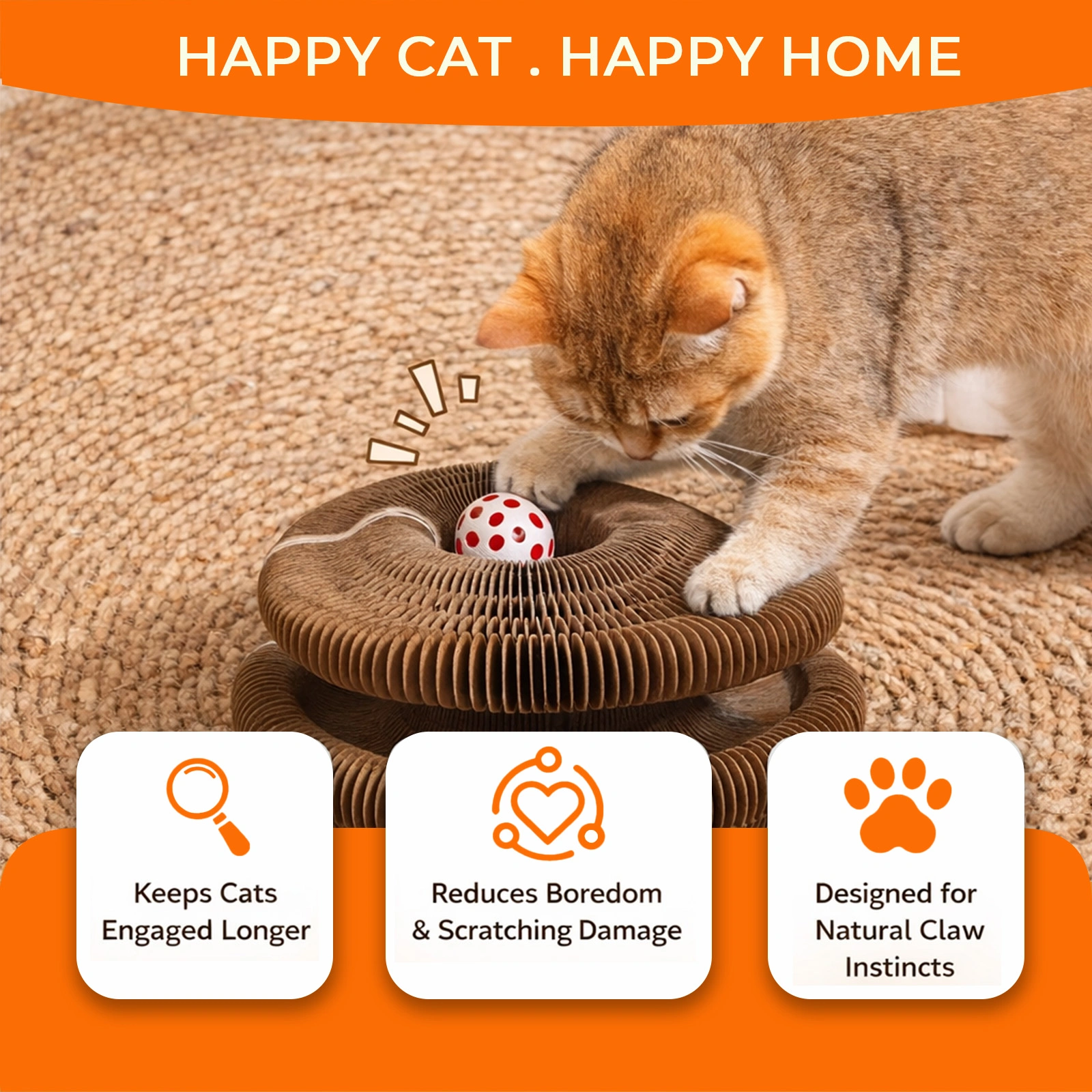 2PCS Kitty Curls Cat Toy - Foldable Accordion Cat Scratcher withBall - Magic Organ Cat Scratch Board for Interactive Play -Calming Features view 5