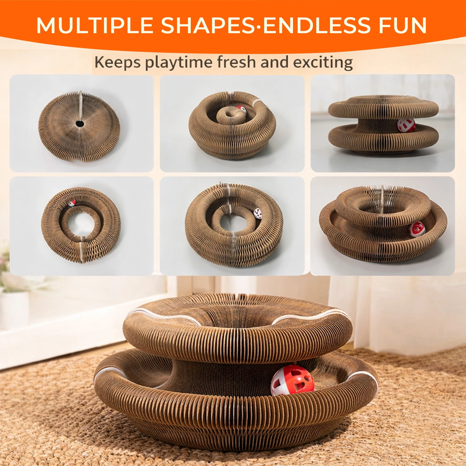 2PCS Kitty Curls Cat Toy - Foldable Accordion Cat Scratcher withBall - Magic Organ Cat Scratch Board for Interactive Play -Calming Features view 8