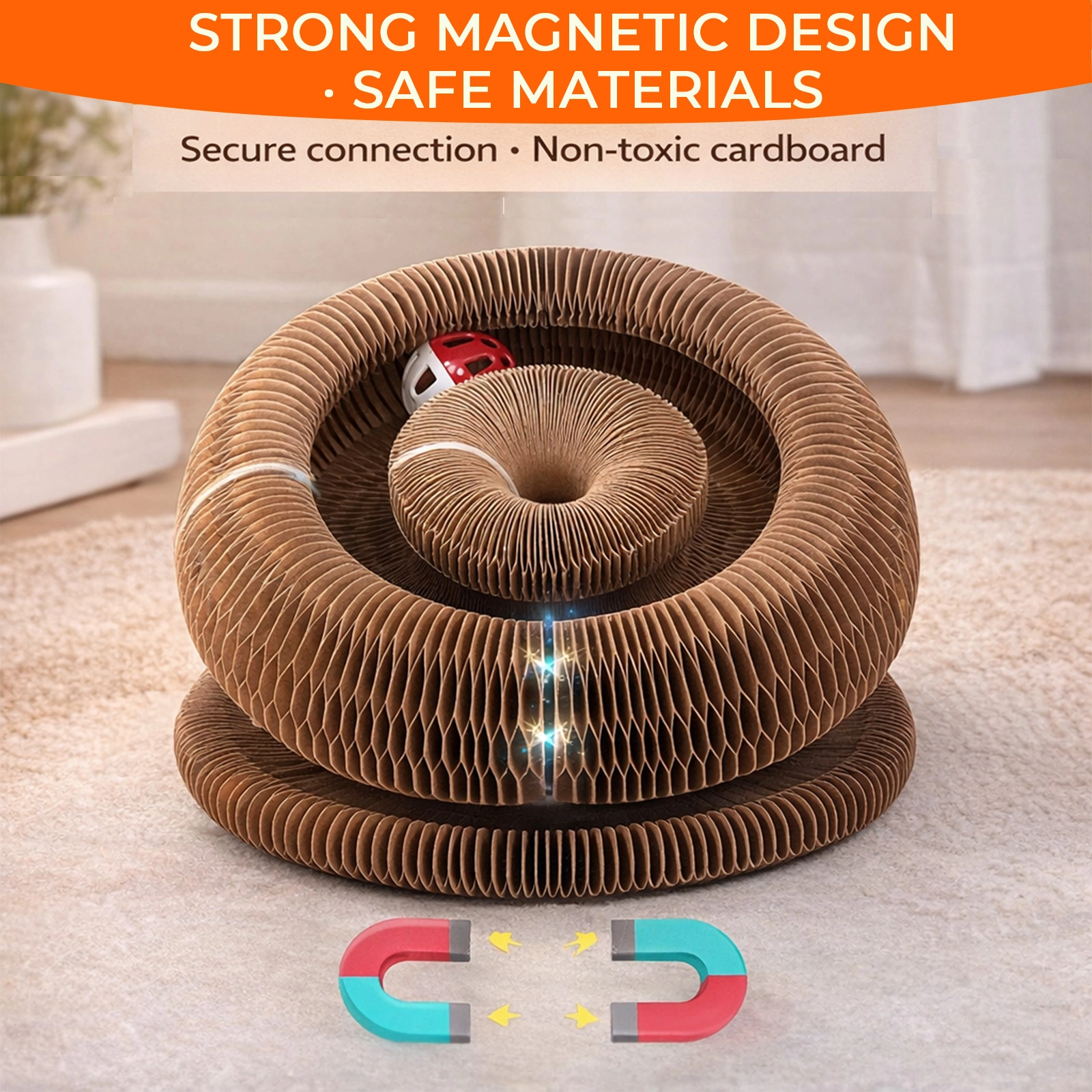2PCS Kitty Curls Cat Toy - Foldable Accordion Cat Scratcher withBall - Magic Organ Cat Scratch Board for Interactive Play -Calming Features view 9