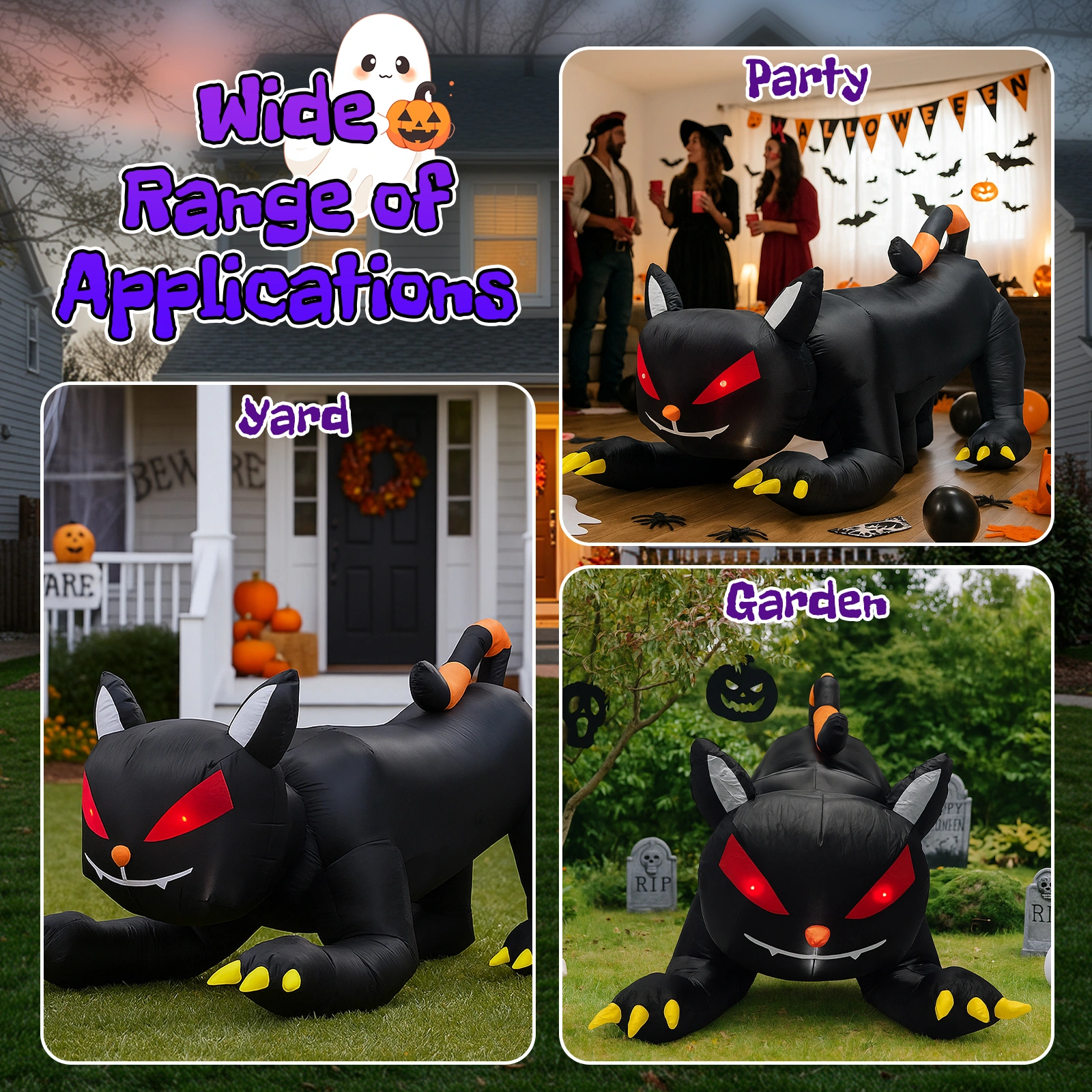 6.5 FT Halloween Inflatables Animated Black Cat with Shakable Head, Outdoor Decorations Blow Up Yard Decor with Built-in LEDs for Indoor Party Garden Lawn Decor view 12