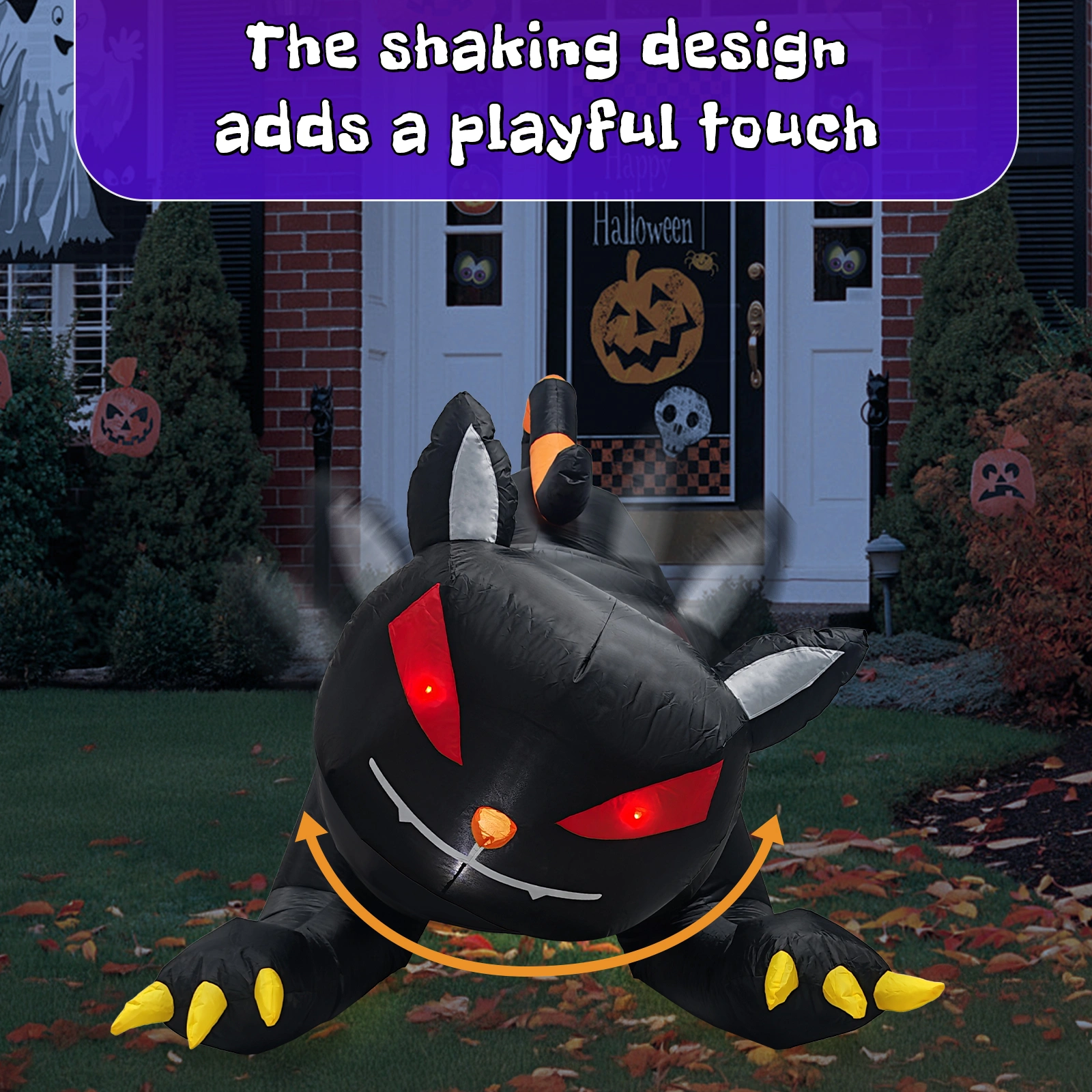 6.5 FT Halloween Inflatables Animated Black Cat with Shakable Head, Outdoor Decorations Blow Up Yard Decor with Built-in LEDs for Indoor Party Garden Lawn Decor view 14
