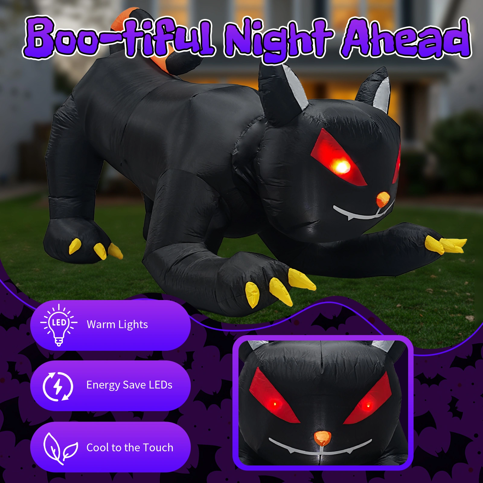 6.5 FT Halloween Inflatables Animated Black Cat with Shakable Head, Outdoor Decorations Blow Up Yard Decor with Built-in LEDs for Indoor Party Garden Lawn Decor view 7