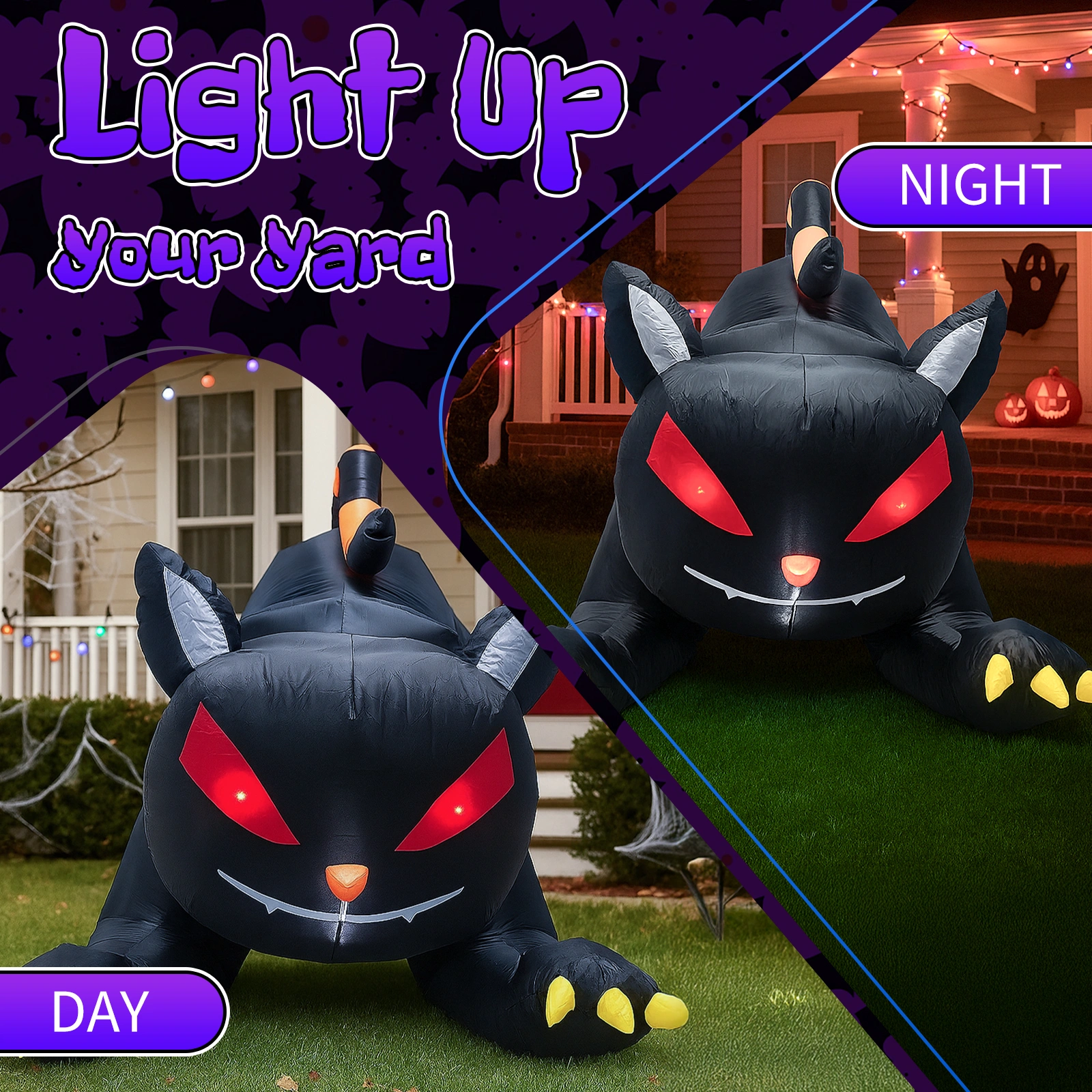 6.5 FT Halloween Inflatables Animated Black Cat with Shakable Head, Outdoor Decorations Blow Up Yard Decor with Built-in LEDs for Indoor Party Garden Lawn Decor view 9