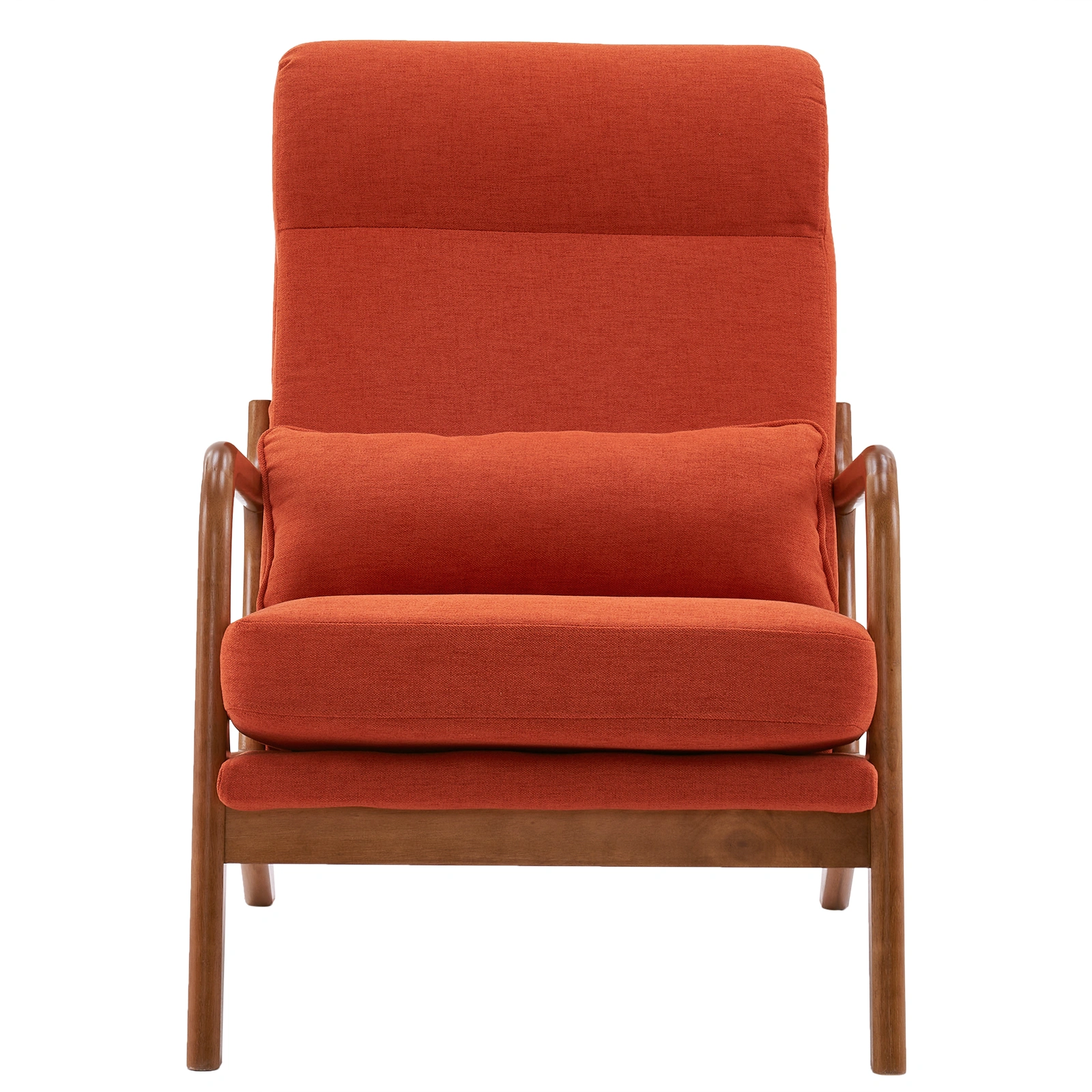 High Back Linen Armchair Solid Wood Seat Iron Frame Living Room Lounge Chair with Armrests, Burnt Orange view 5