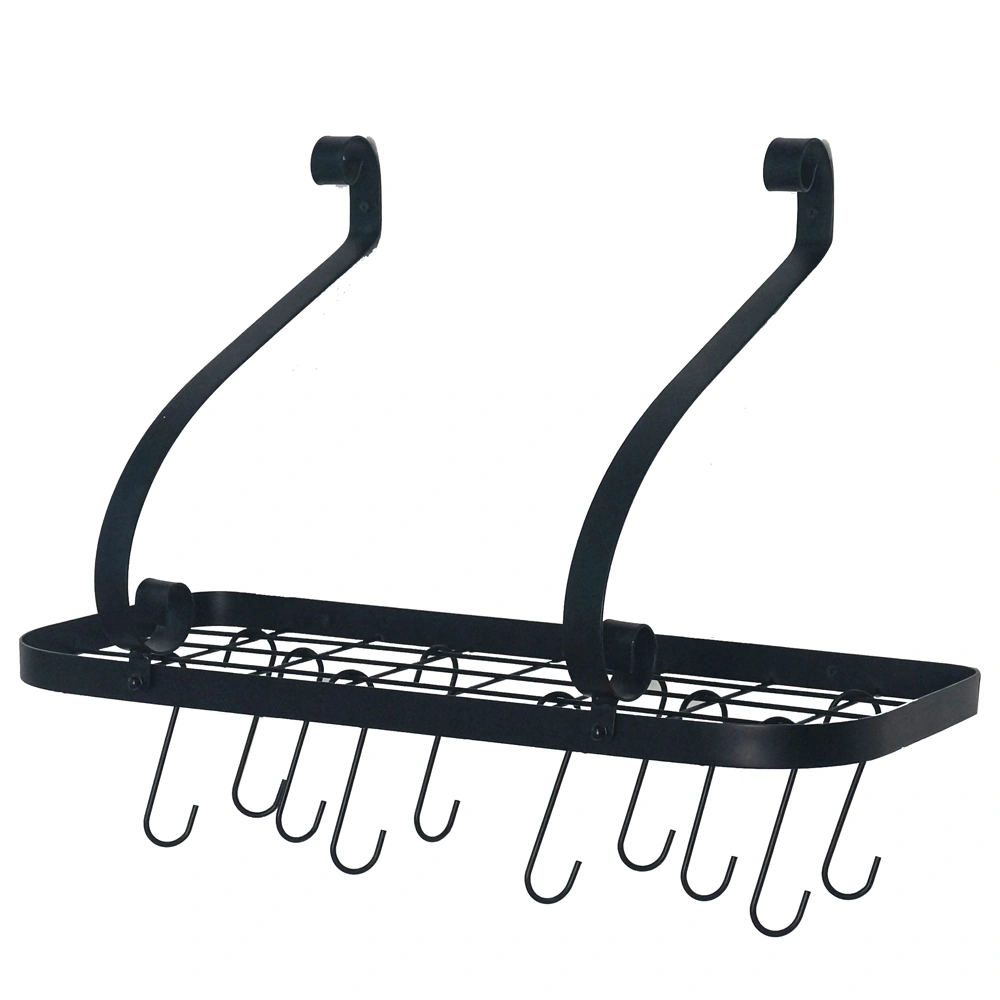 Wall Mount Pot and Pan Rack Organizer with 10 Hooks, Black Kitchen Utensil Storage Hanger view 2