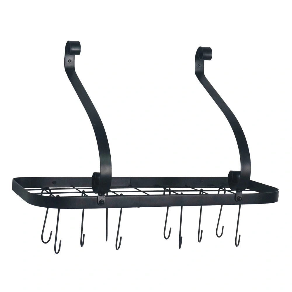 Wall Mount Pot and Pan Rack Organizer with 10 Hooks, Black Kitchen Utensil Storage Hanger view 3