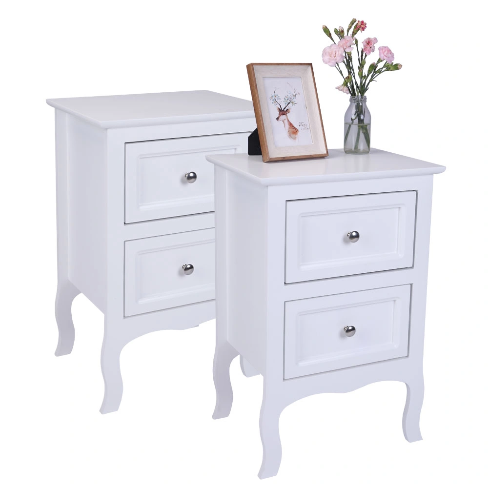 2pcs Country Style Two-Tier Night Tables Large Size White view 14