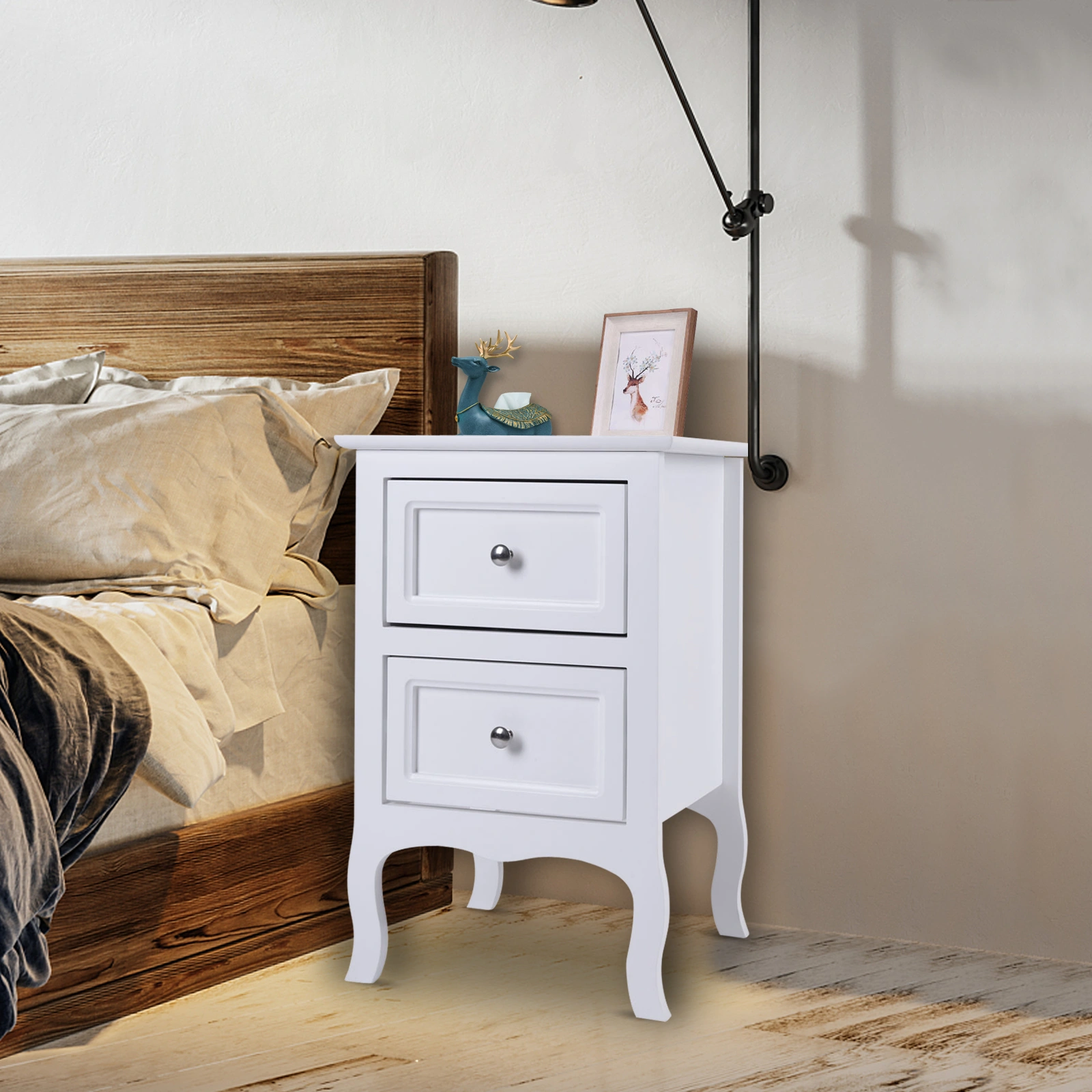 2pcs Country Style Two-Tier Night Tables Large Size White view 30