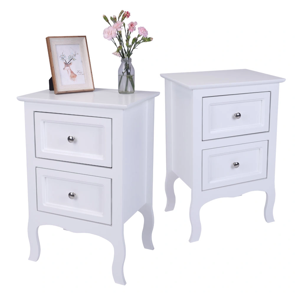 2pcs Country Style Two-Tier Night Tables Large Size White view 7