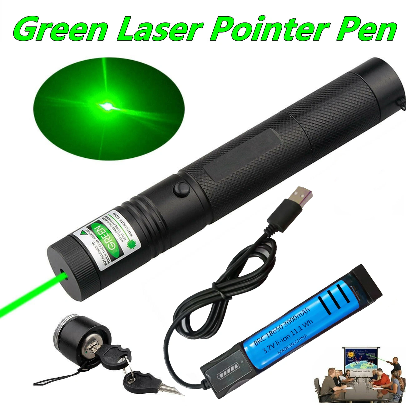 2 Pack Rechargeable 532nm Green Laser Pointer Pen with Visible Beam, Includes Battery & Charger view 3