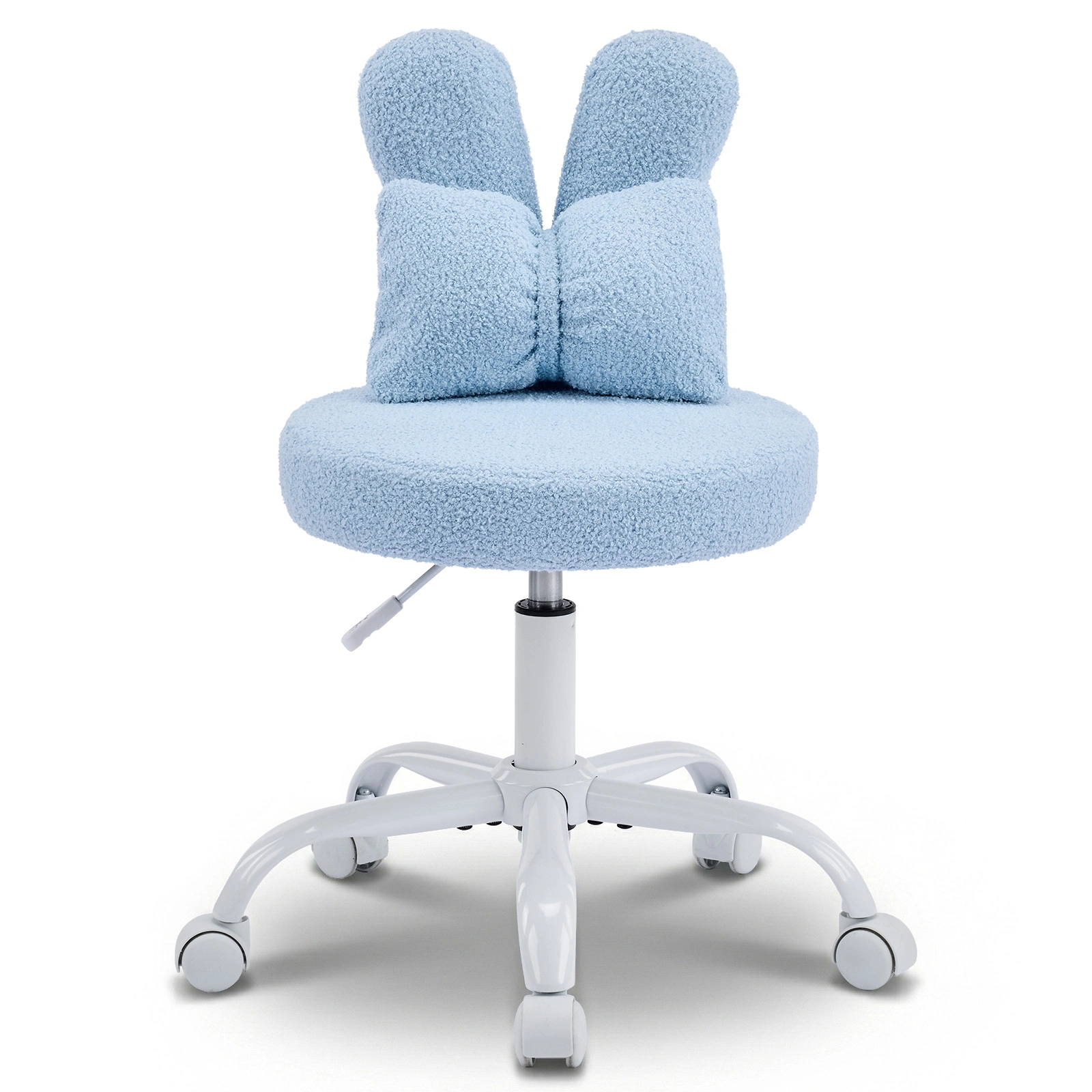 Bunny Ear Backrest Chair Teddy Plush Swivel Lounge Chair with Bow Pillow 360° Rotation Height Adjustable 17.5"-21.3" Space-Saving Chair for Bedroom Living Room Study Home Office Light Blue
