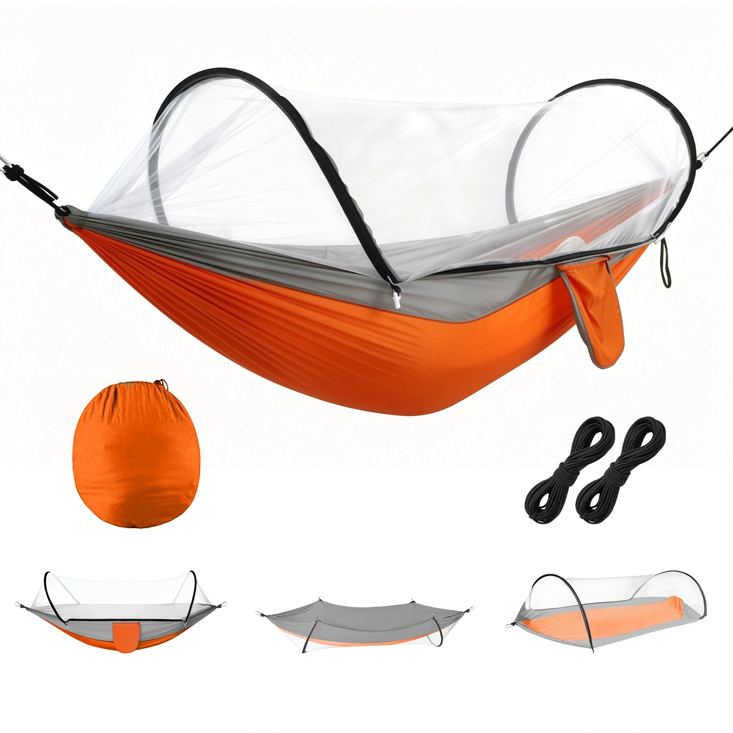 3-in-1 Camping Hammock with Automatic Pop-Up Mosquito Net, Lightweight 70D Nylon Portable Hammock Supports 440lbs, Dual Zipper Outdoor Hammock for Camping Hiking Backpacking Beach Backyard view 3