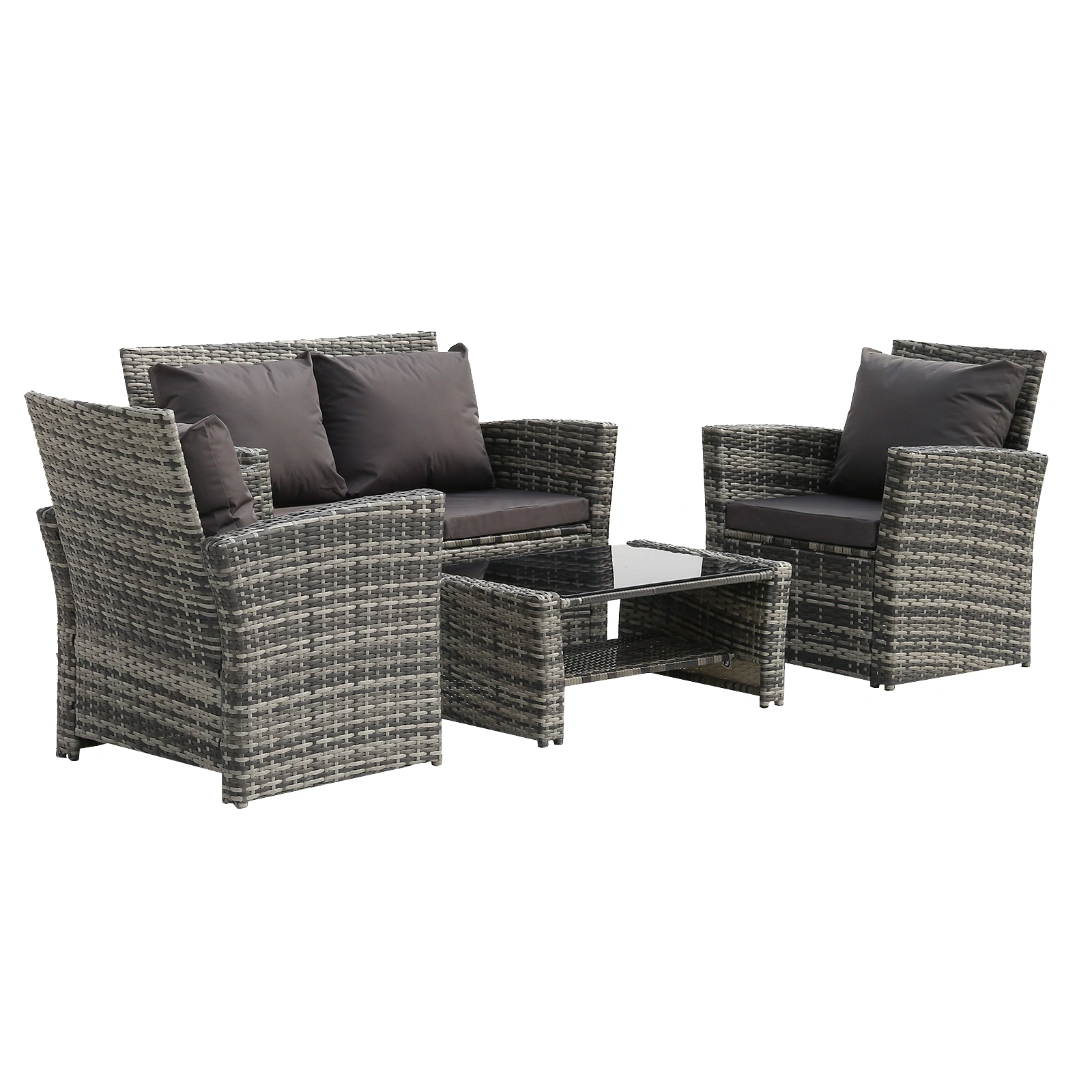 Outdoor Rattan Sofa Set 4 Piece, Gray Gradient Wicker Sectional with Dark Gray Cushions, PE Rattan Garden Patio Furniture view 3