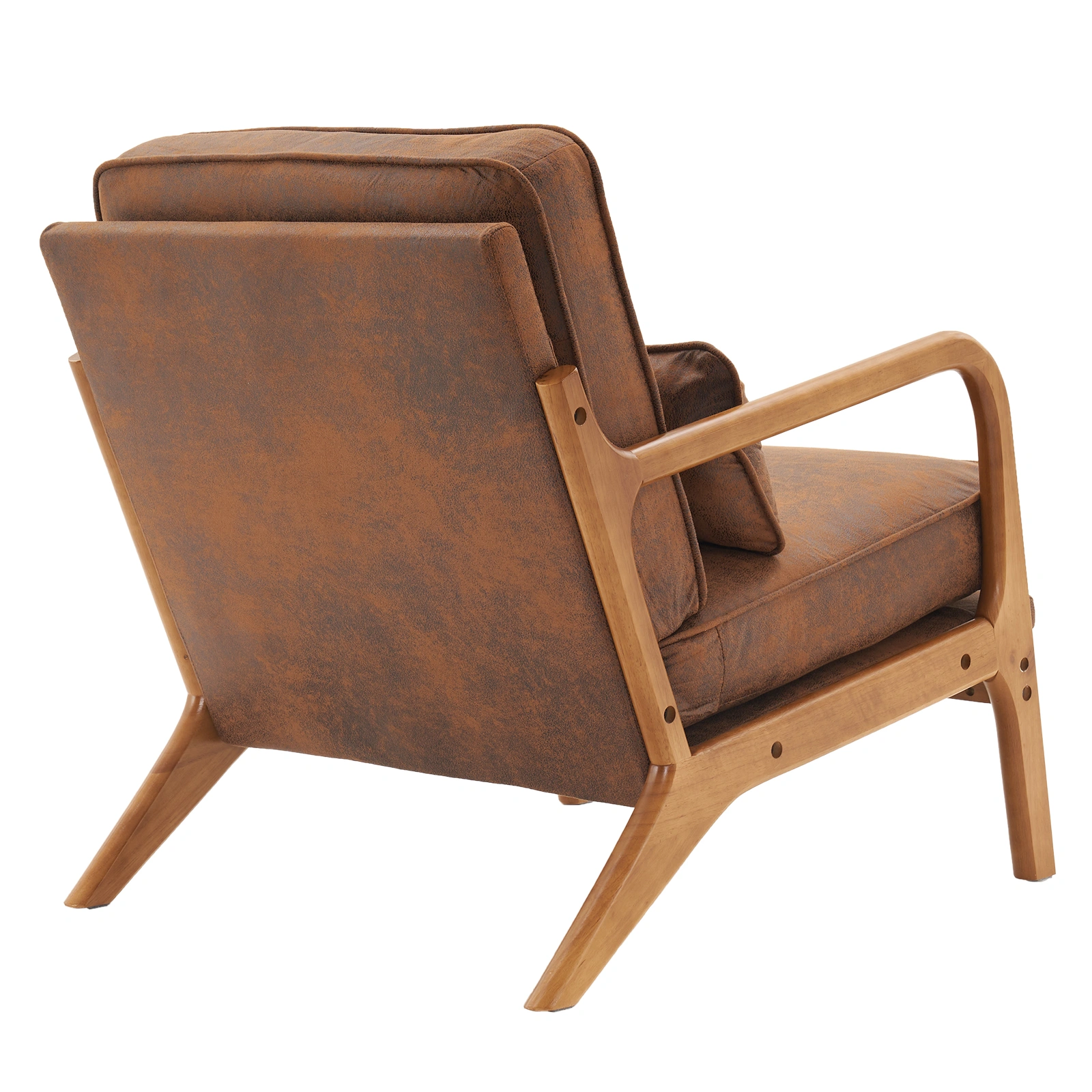Orange Upholstered Single Lounge Chair with Oak Armrests - Modern Indoor Accent Chair with Wooden Frame view 10