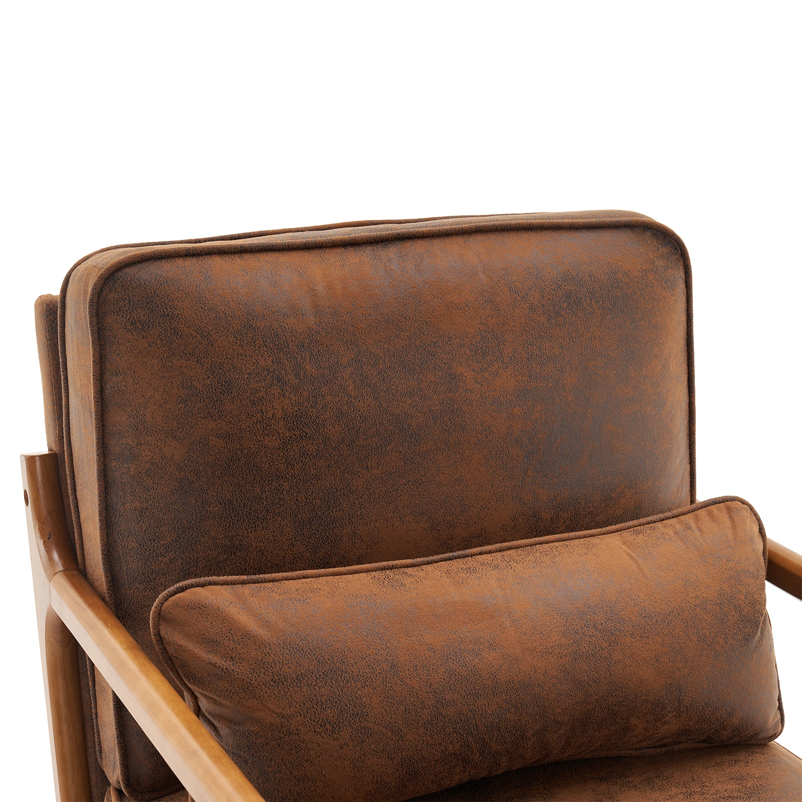 Orange Upholstered Single Lounge Chair with Oak Armrests - Modern Indoor Accent Chair with Wooden Frame view 13
