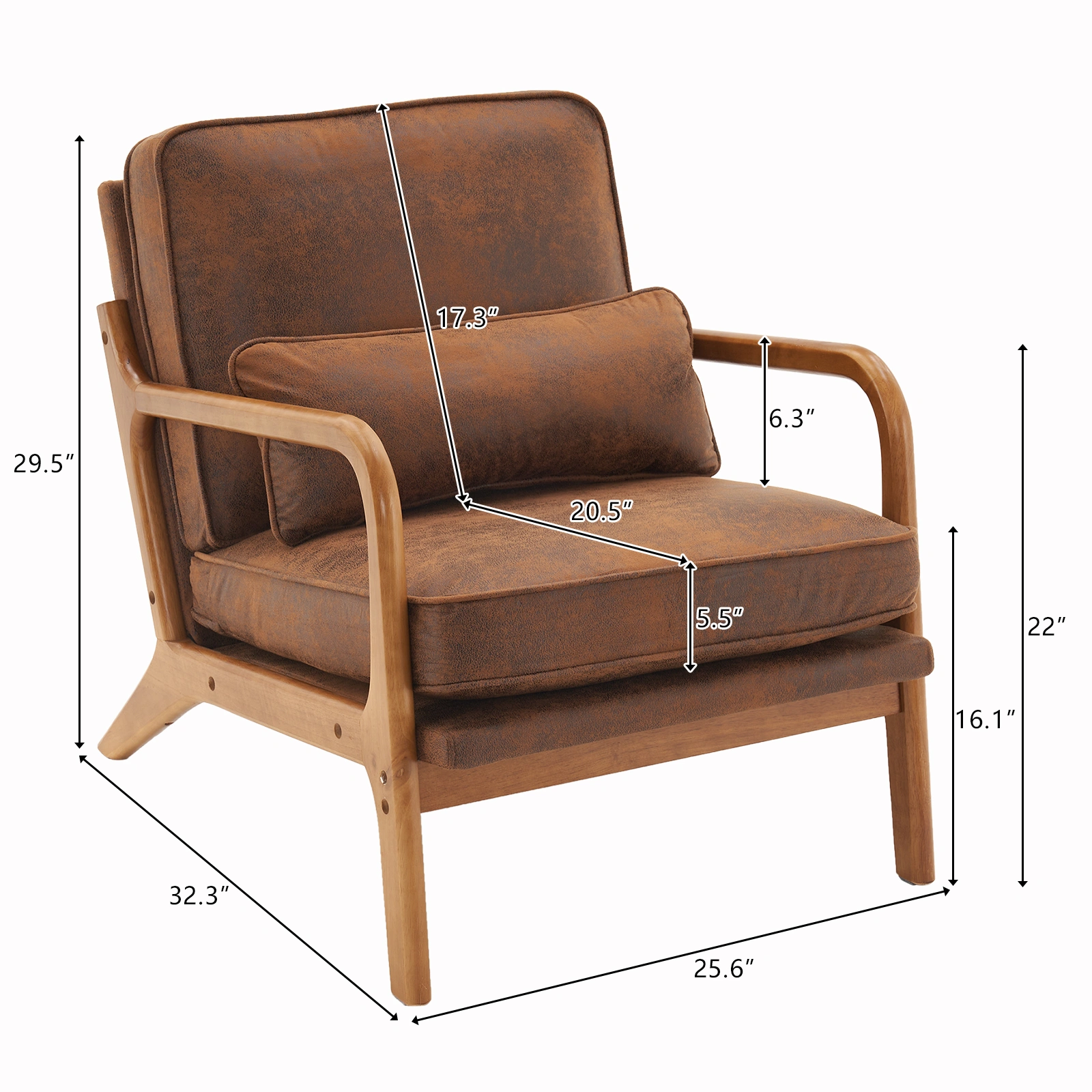 Orange Upholstered Single Lounge Chair with Oak Armrests - Modern Indoor Accent Chair with Wooden Frame view 6