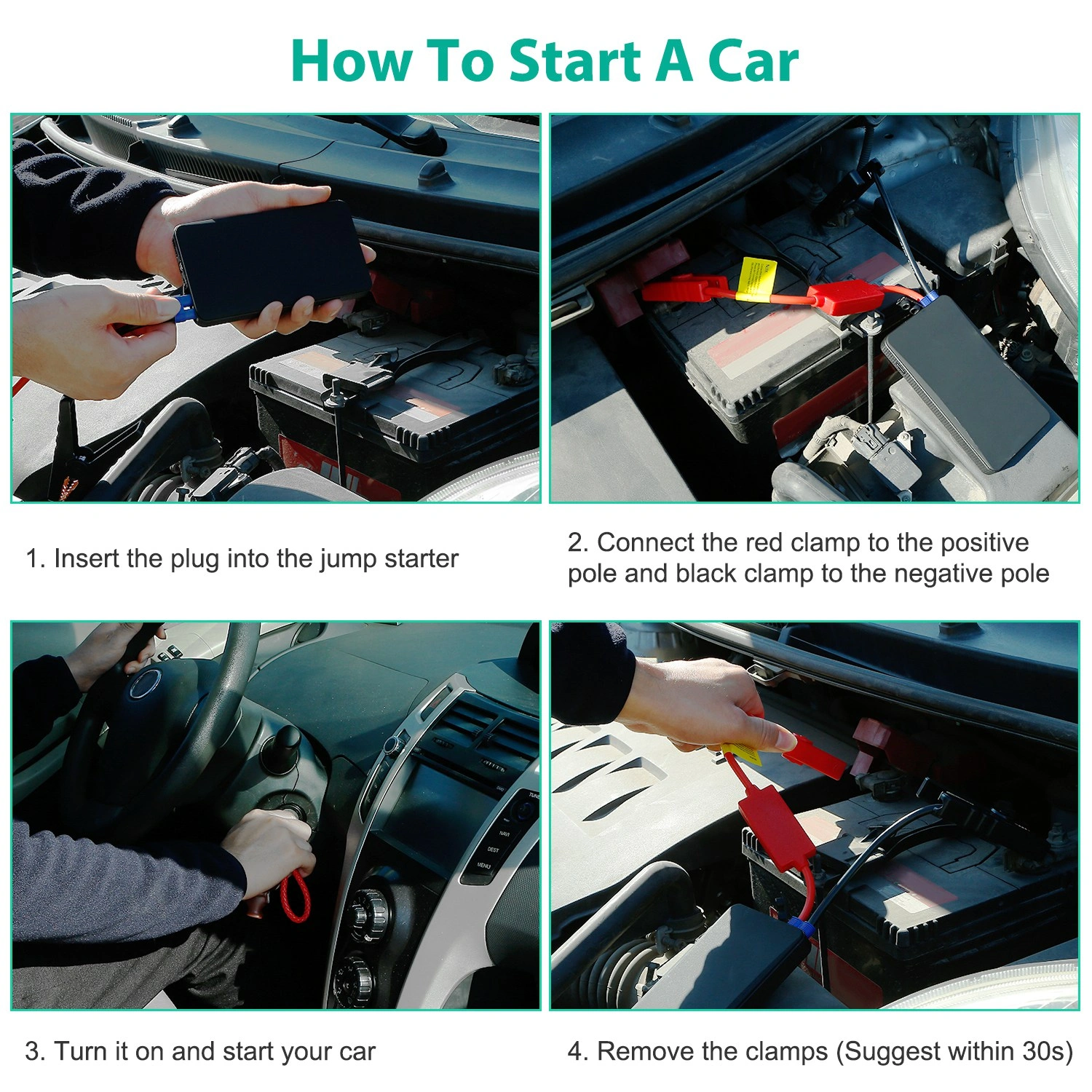 20000mAh Car Jump Starter - 400A Peak Current for Up to 2.0L Gas Engines, Portable Power Bank with USB 5V/2A, 3-Mode Emergency Flashlight (Normal/Strobe/SOS), Lightweight Ideal Gift view 7