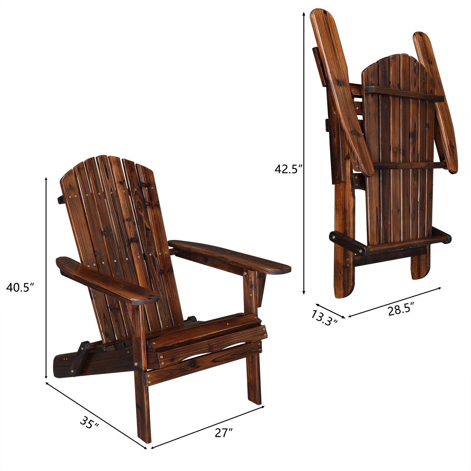 Folding Wooden Adirondack Lounger Chair with Natural Finish view 11
