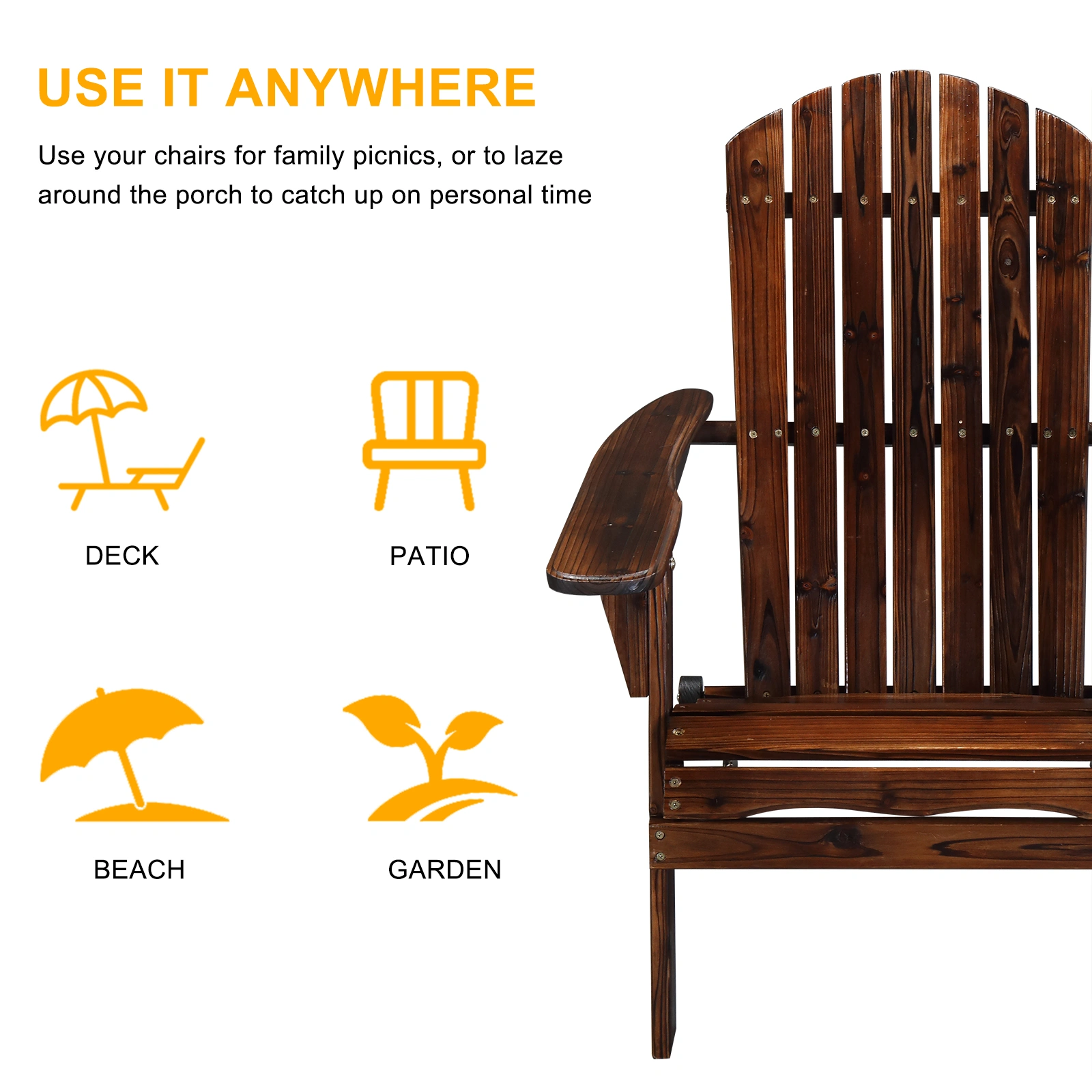 Folding Wooden Adirondack Lounger Chair with Natural Finish view 12
