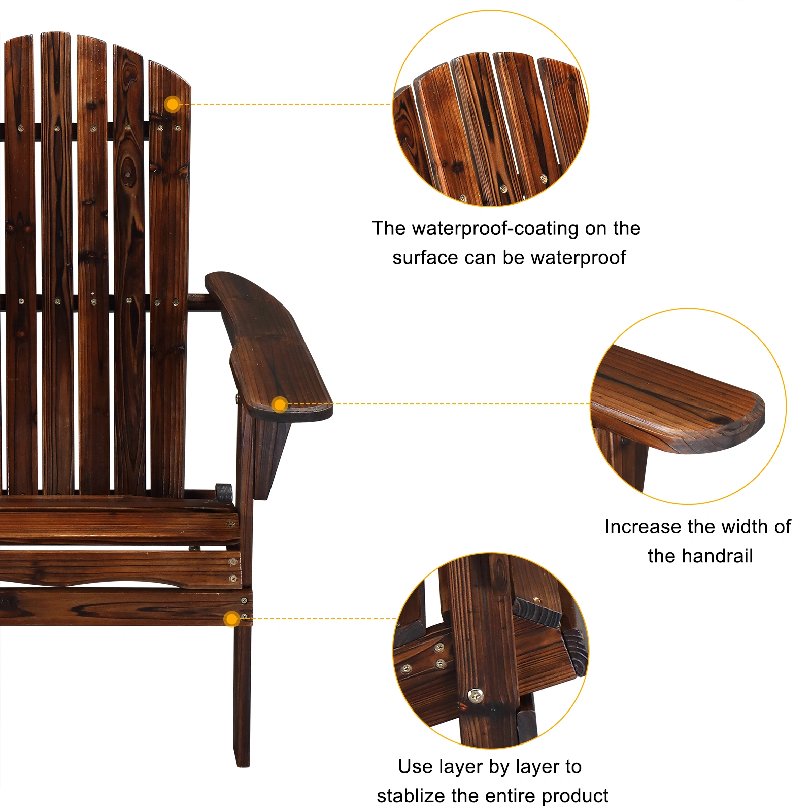 Folding Wooden Adirondack Lounger Chair with Natural Finish view 14