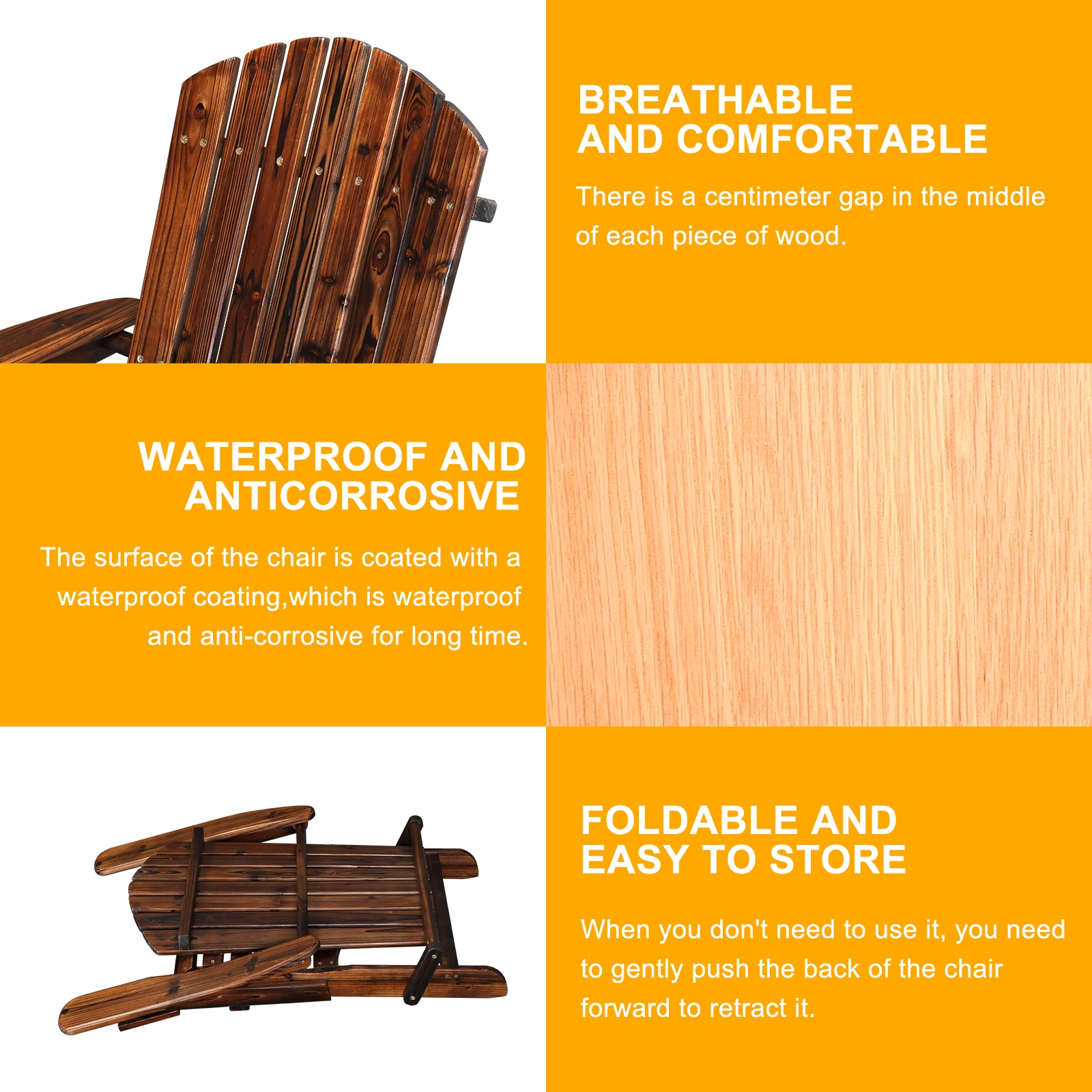 Folding Wooden Adirondack Lounger Chair with Natural Finish view 16