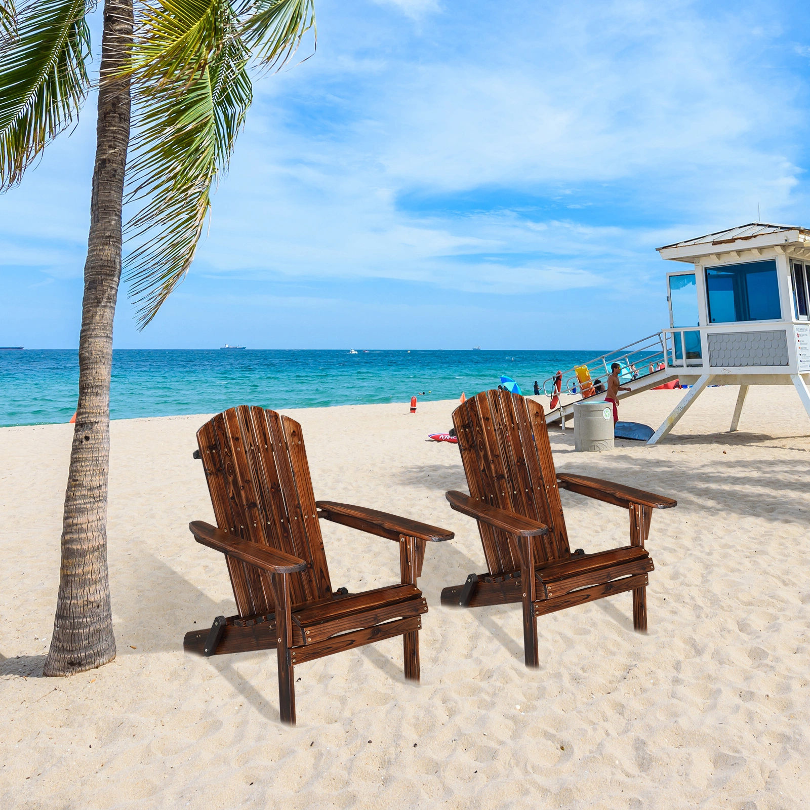 Folding Wooden Adirondack Lounger Chair with Natural Finish view 17