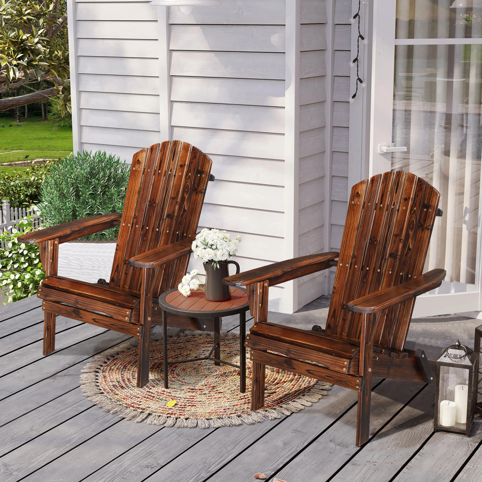 Folding Wooden Adirondack Lounger Chair with Natural Finish view 8