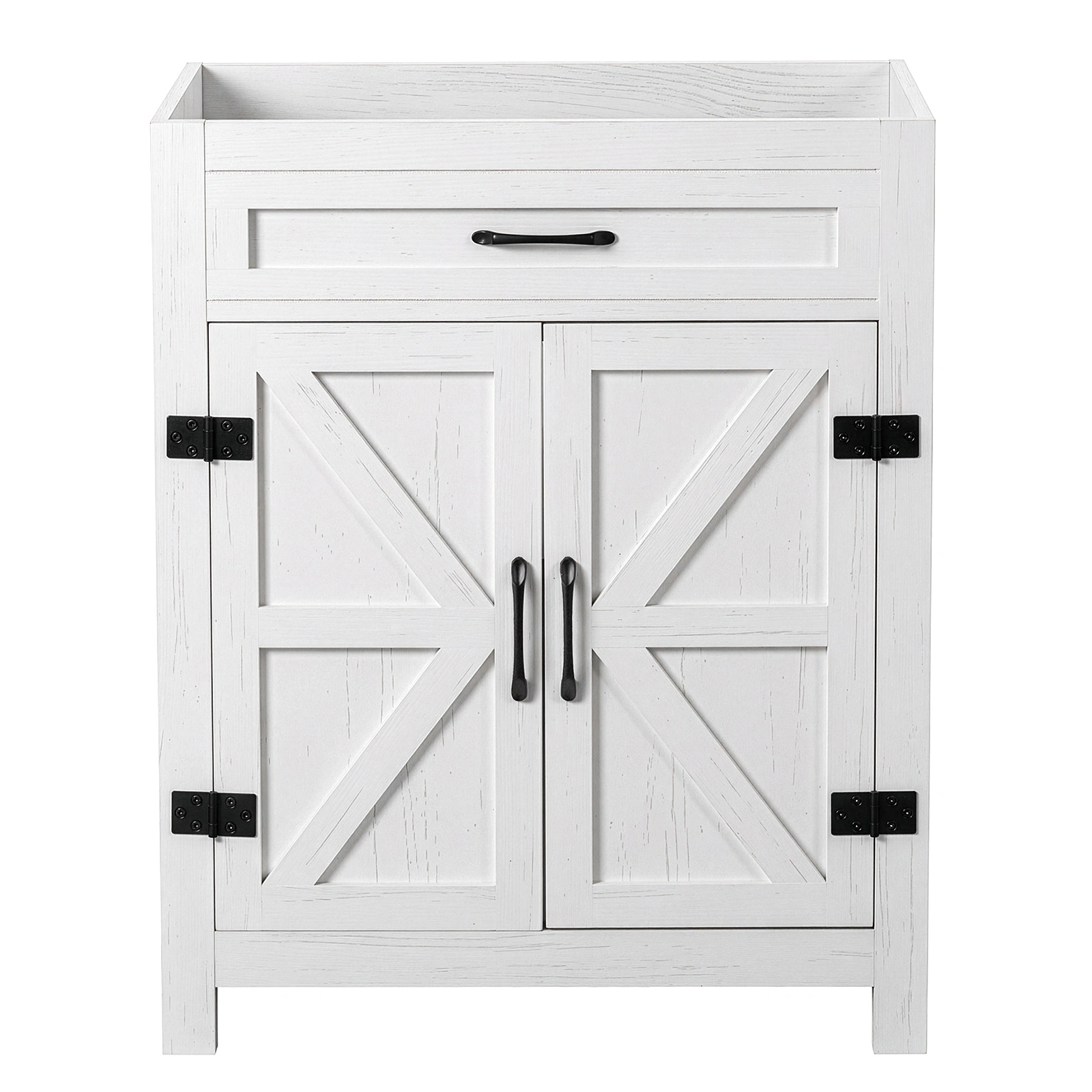 Washed white particleboard with melamine veneer, barn double door with U-shaped internal shelves, washbasin cabinet, 76*47*91cm (30 inches) view 2