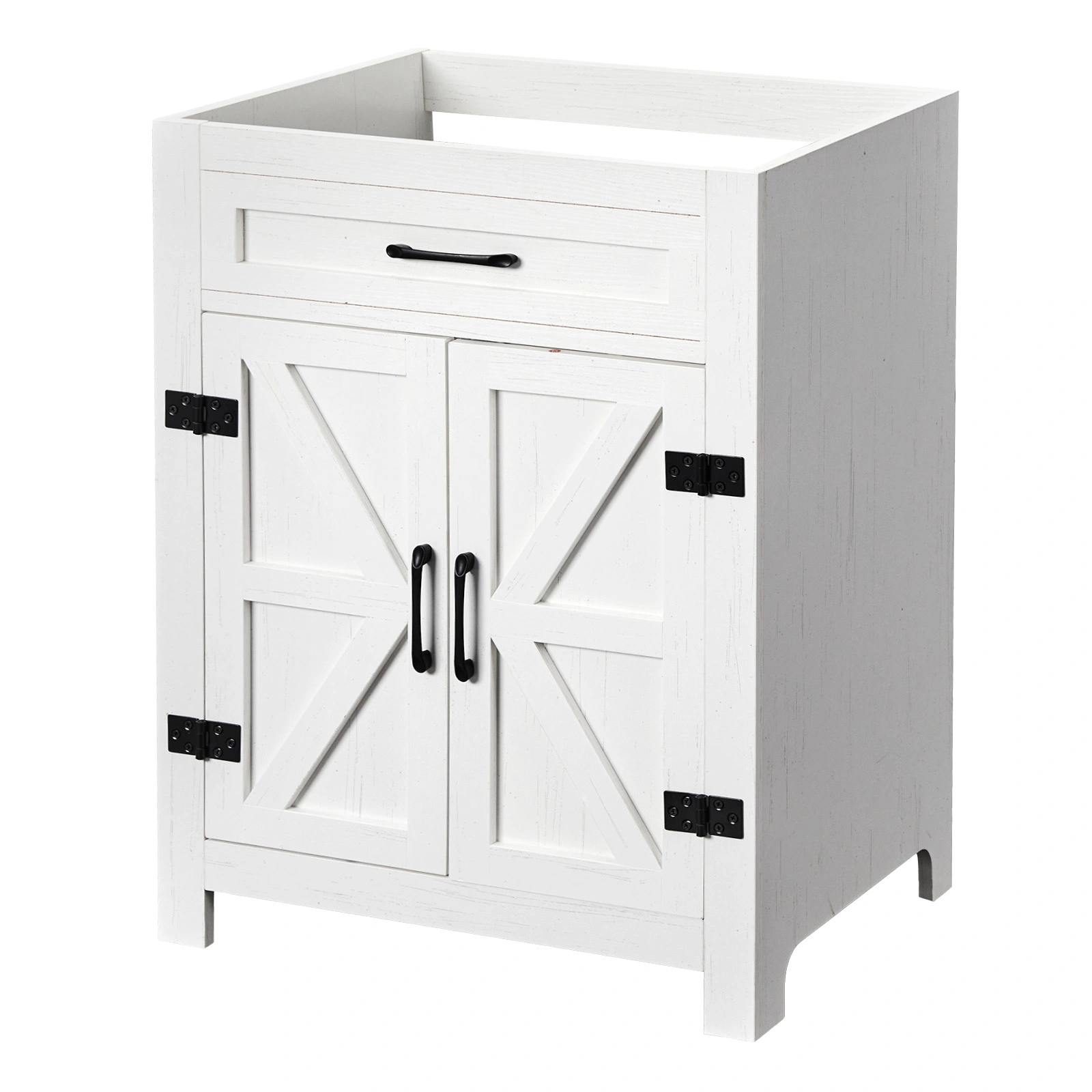 Washed white particleboard with melamine veneer, barn double door with U-shaped internal shelves, washbasin cabinet, 76*47*91cm (30 inches) view 3