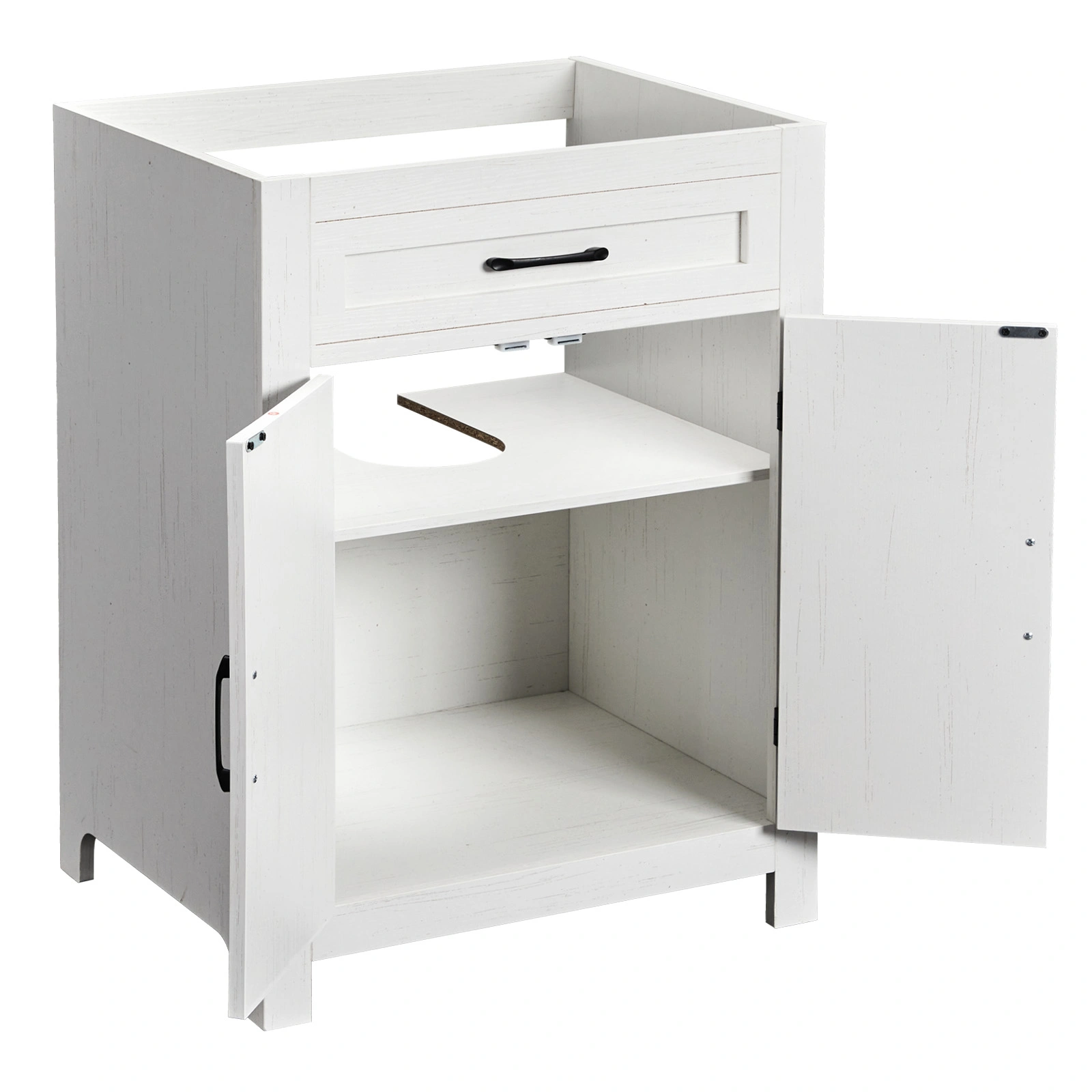 Washed white particleboard with melamine veneer, barn double door with U-shaped internal shelves, washbasin cabinet, 76*47*91cm (30 inches) view 9
