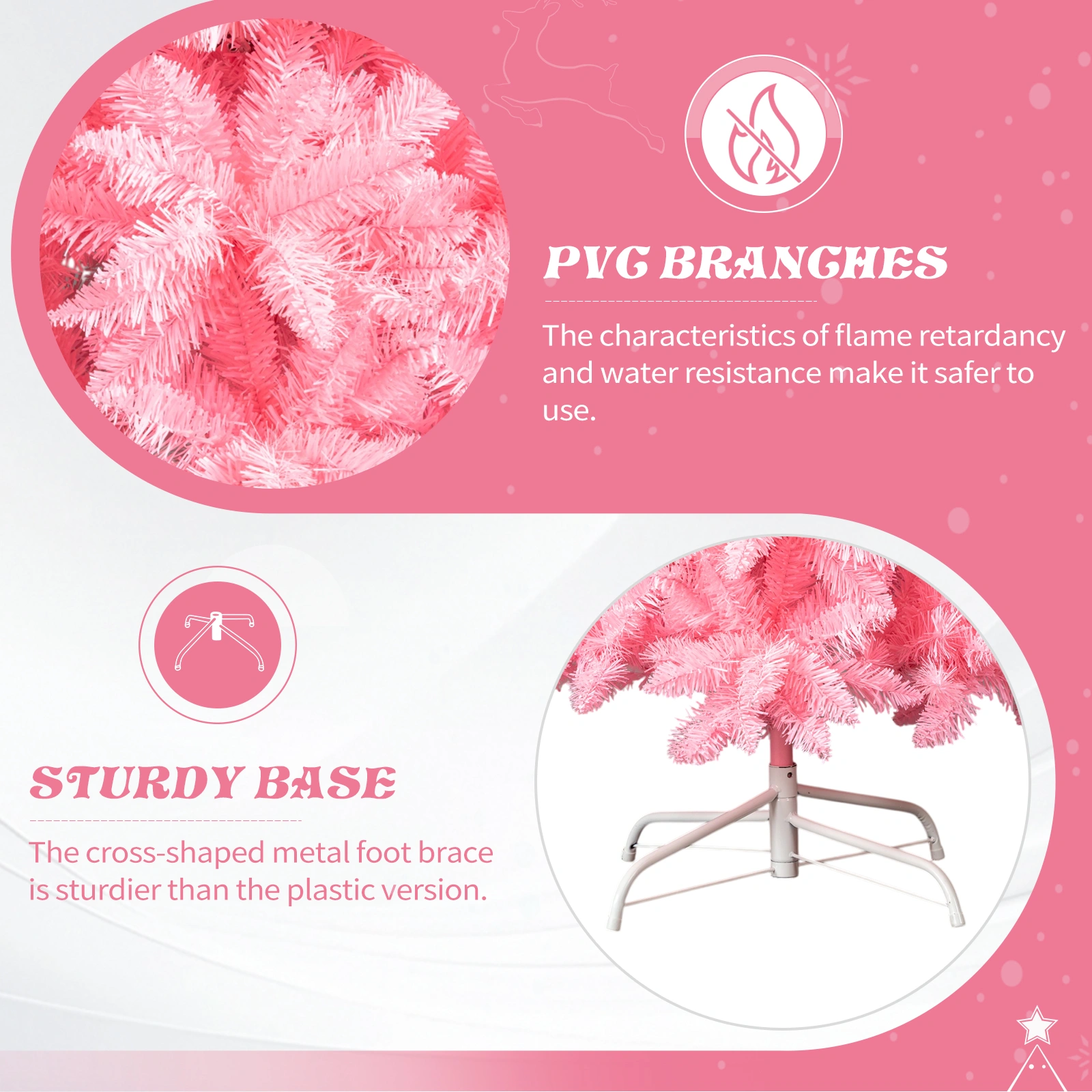 7.5 FT Hinged Christmas Tree, Artificial Pencil Christmas Tree, Unlit Artificial Christmas Pine Tree with 1075 Branch Tips and Sturdy Stand, Pink view 7