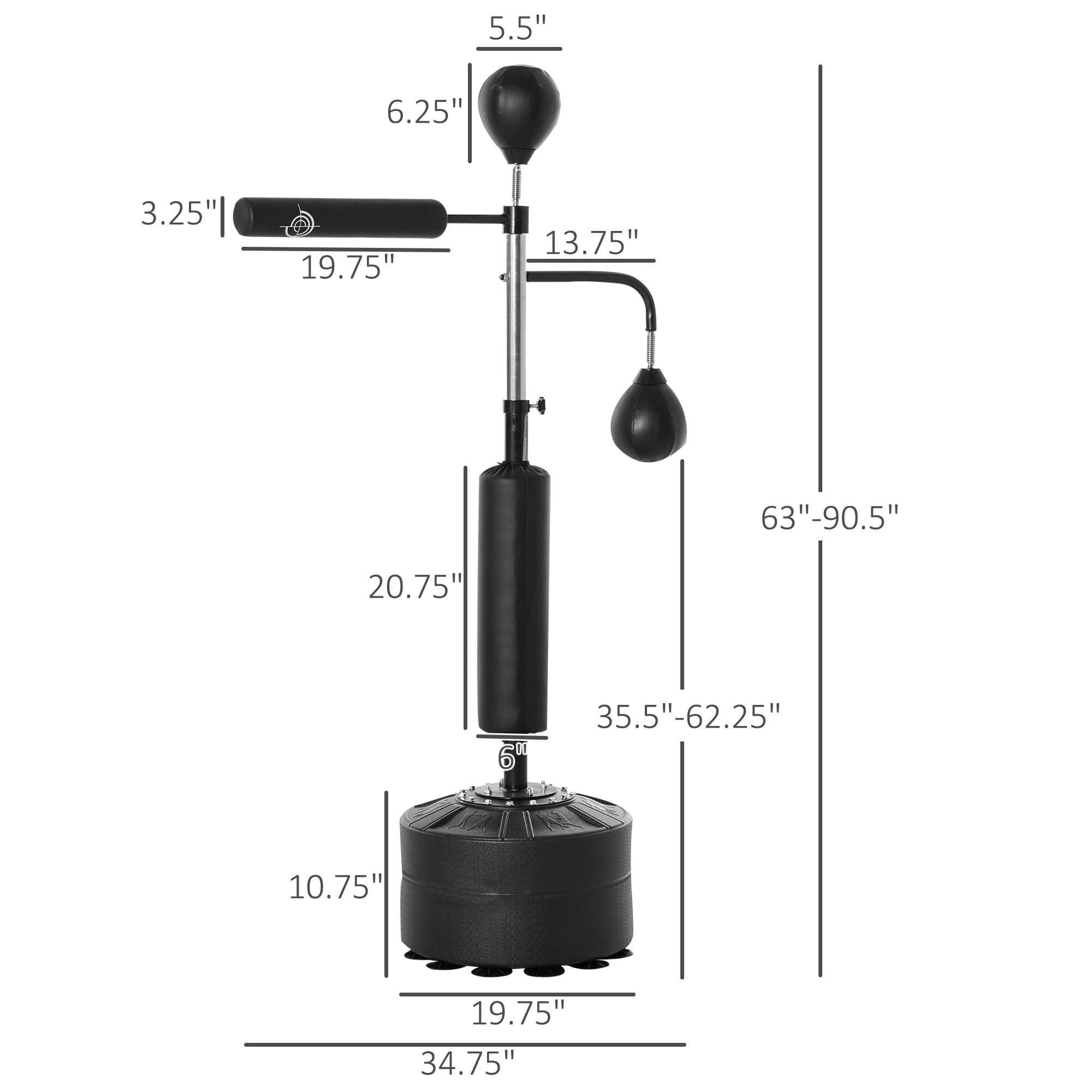 40lb Heavy Duty Boxing Bag, 5ft Freestanding Punching Bag for Adults & Kids, Adjustable Height Indoor Outdoor Training Equipment with Stable Base, Black