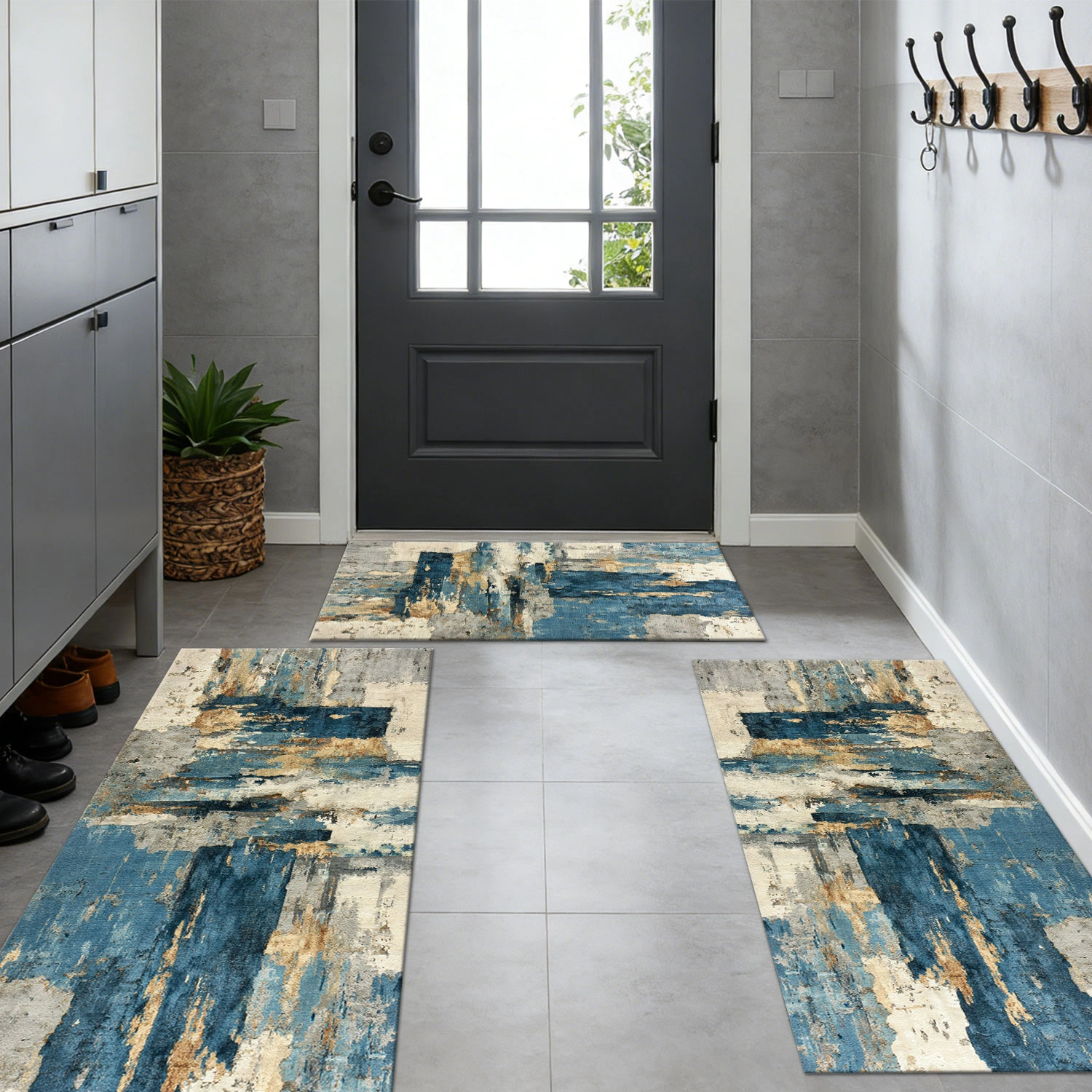 Three-piece kitchen rug set, non-slip and washable, abstract pattern kitchen hallway rug, soft and comfortable, suitable for sinks, floors, entrances, hallways and bathrooms. view 11